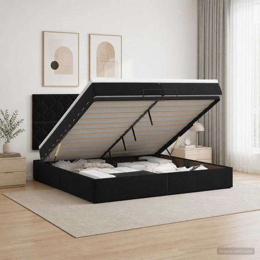 Ottoman Bed met Matrassen en LED Zwart 200 x 200 cm fluweel is nu te koop bij PeponiXL, paradijselijk wonen!