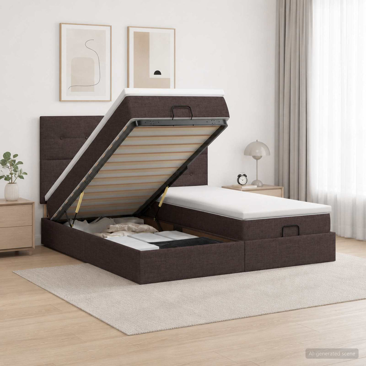 vidaXL Ottoman bed met matras met hoofdeinde 2 st Donkerbruin Stof