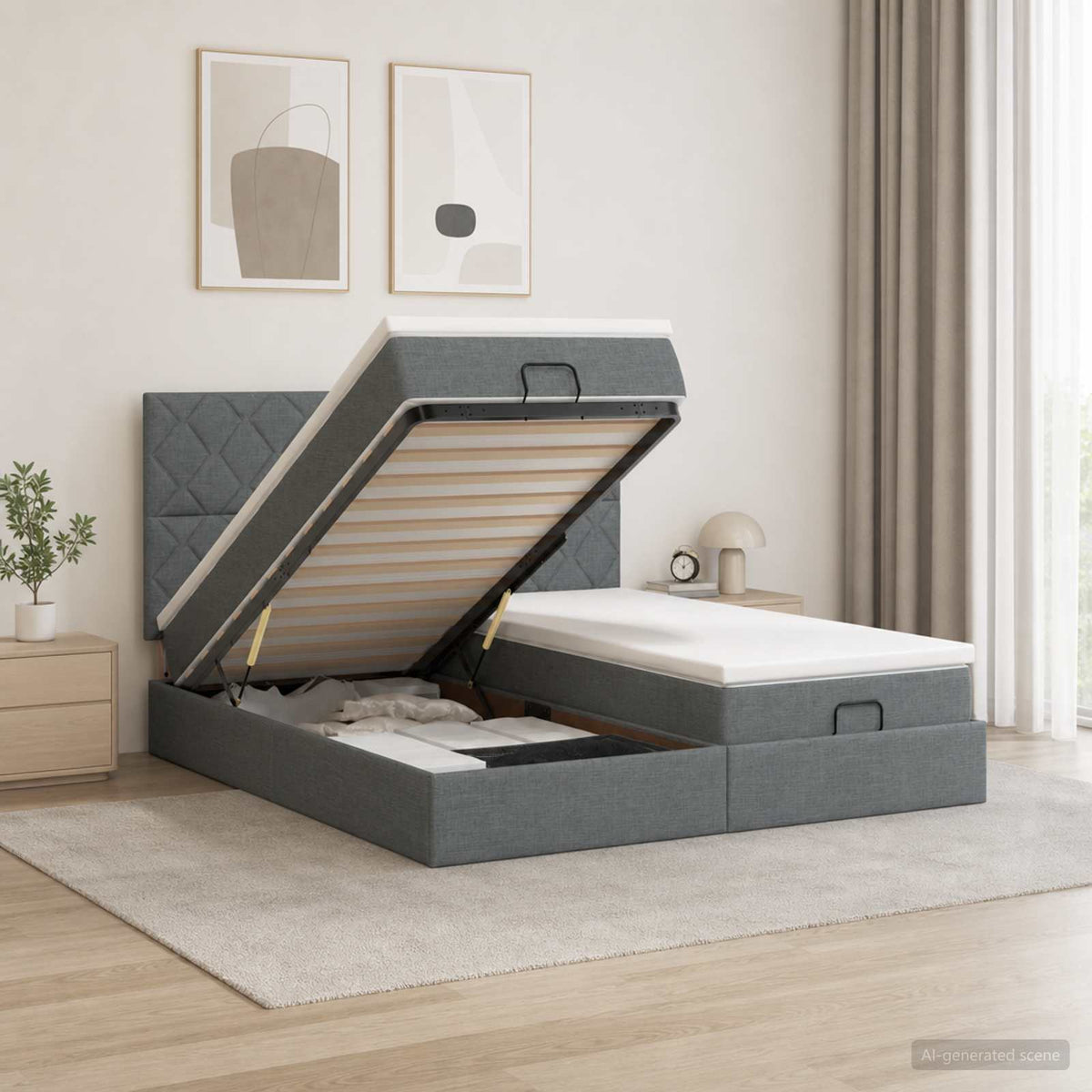 Ottoman Bed met Matrassen en LED Donkergrijs 200 x 200 cm Stof is nu te koop bij PeponiXL, paradijselijk wonen!