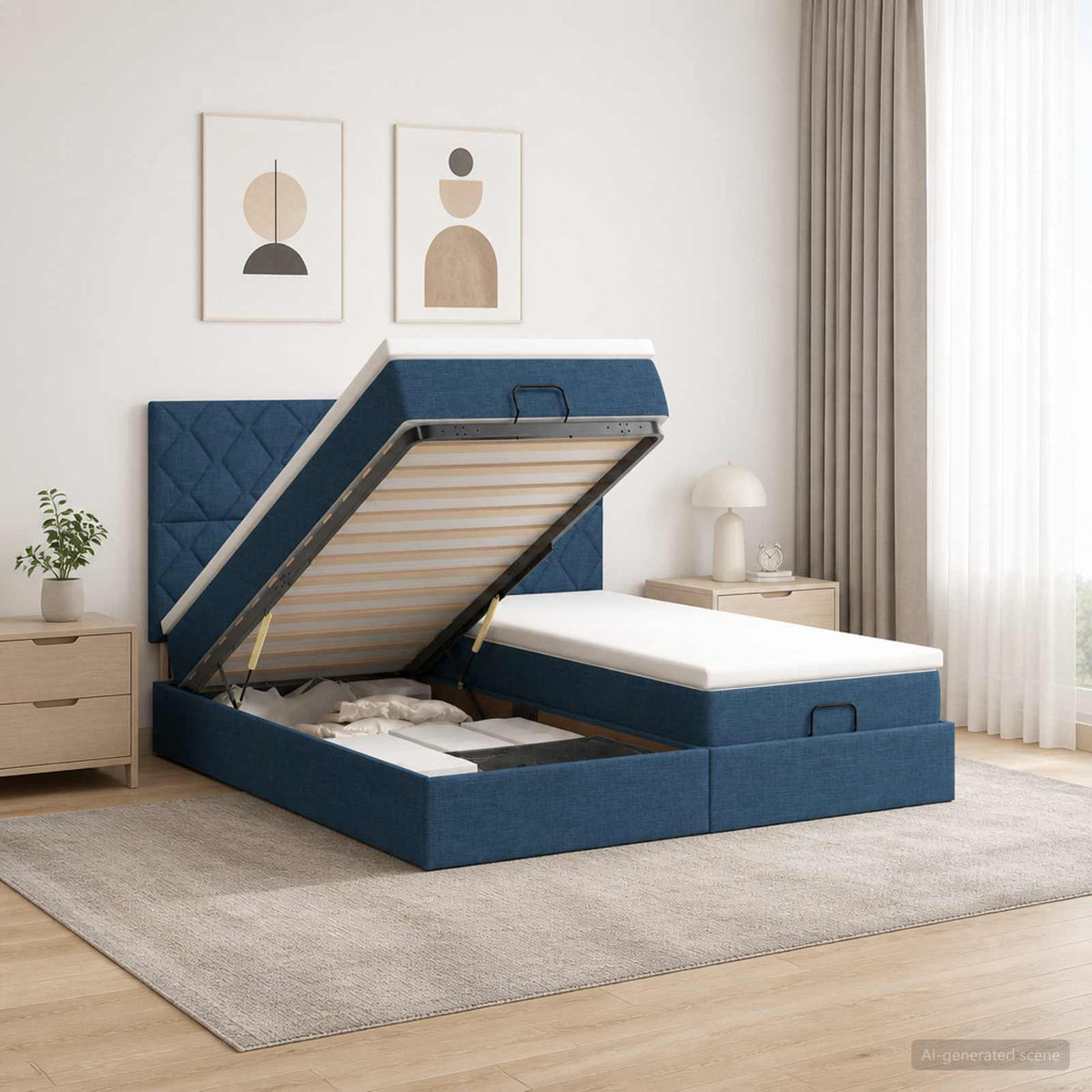 Ottoman bed met matras met hoofdeinde 2 st Blauw Stof is nu te koop bij PeponiXL, paradijselijk wonen!