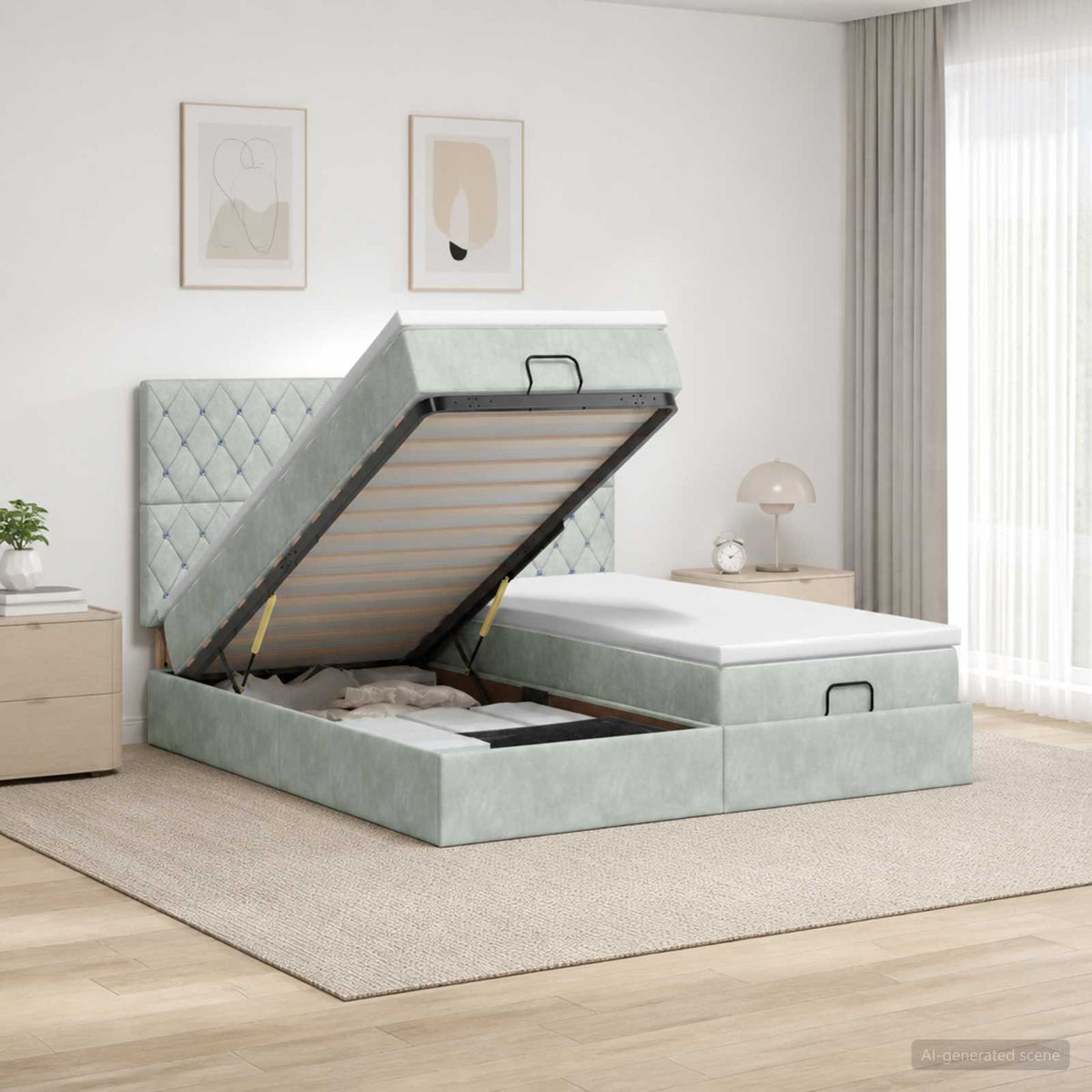 Ottoman bed met matras met hoofdeinde 2 st Lichtgrijs Fluweel is nu te koop bij PeponiXL, paradijselijk wonen!
