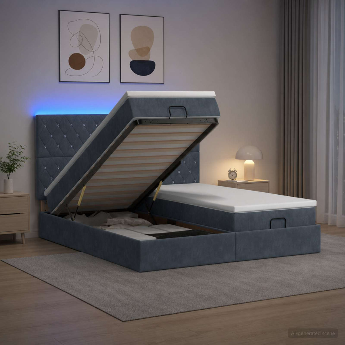 Ottoman Bed met Matrassen en LED Donkergrijs 200 x 200 cm is nu te koop bij PeponiXL, paradijselijk wonen!