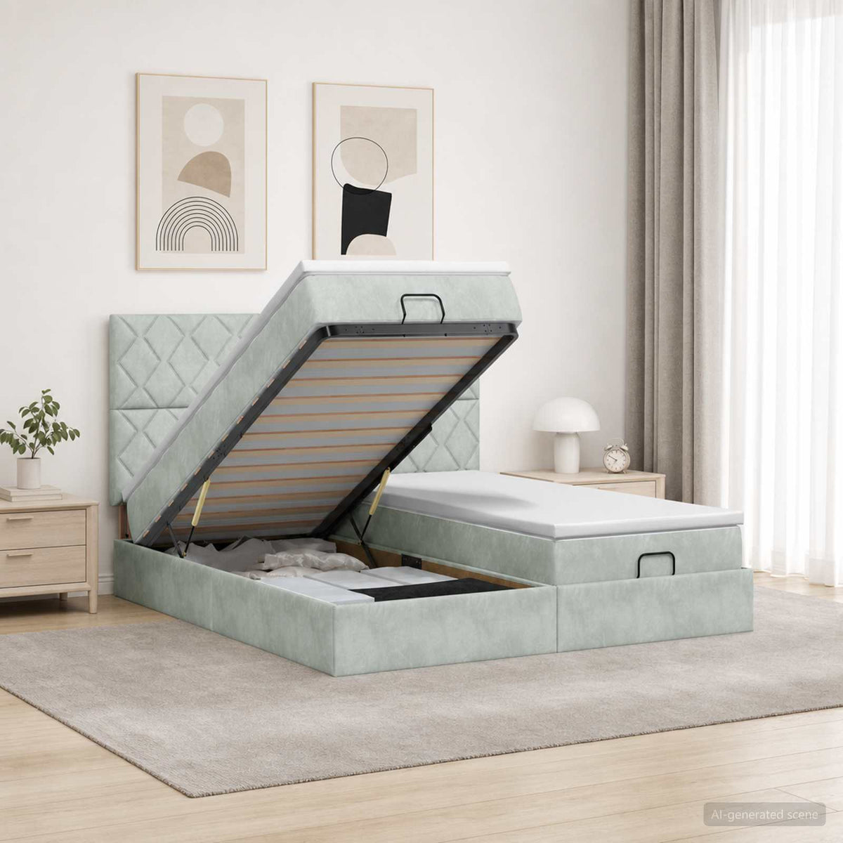 Ottoman bed met matras met hoofdeinde 2 st Lichtgrijs Fluweel is nu te koop bij PeponiXL, paradijselijk wonen!