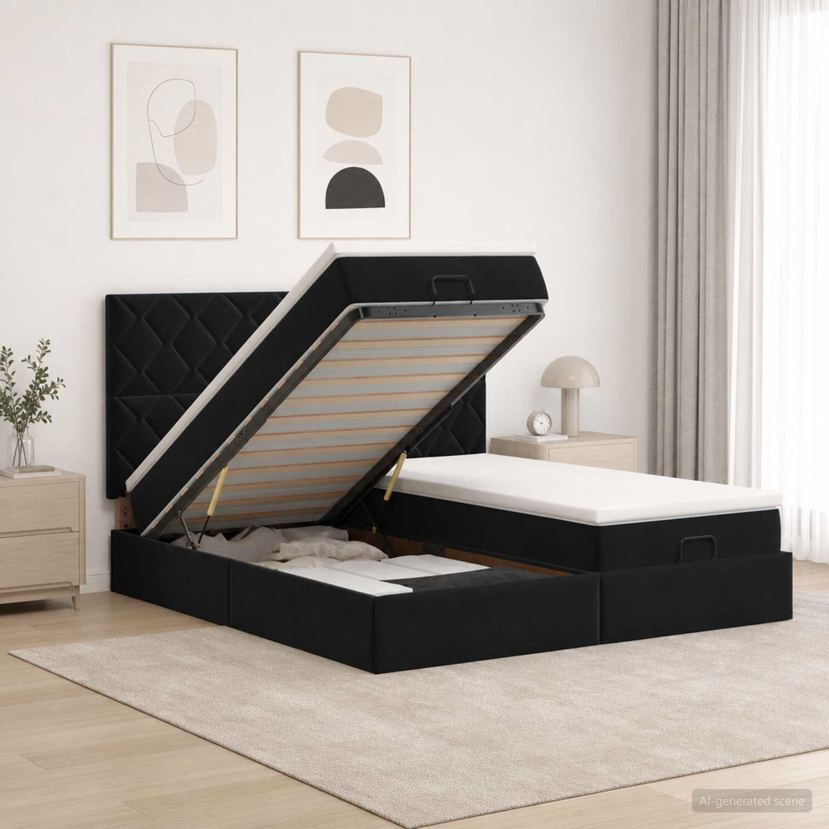 Ottoman bed met matras met hoofdeinde 2 st Zwart Fluweel is nu te koop bij PeponiXL, paradijselijk wonen!