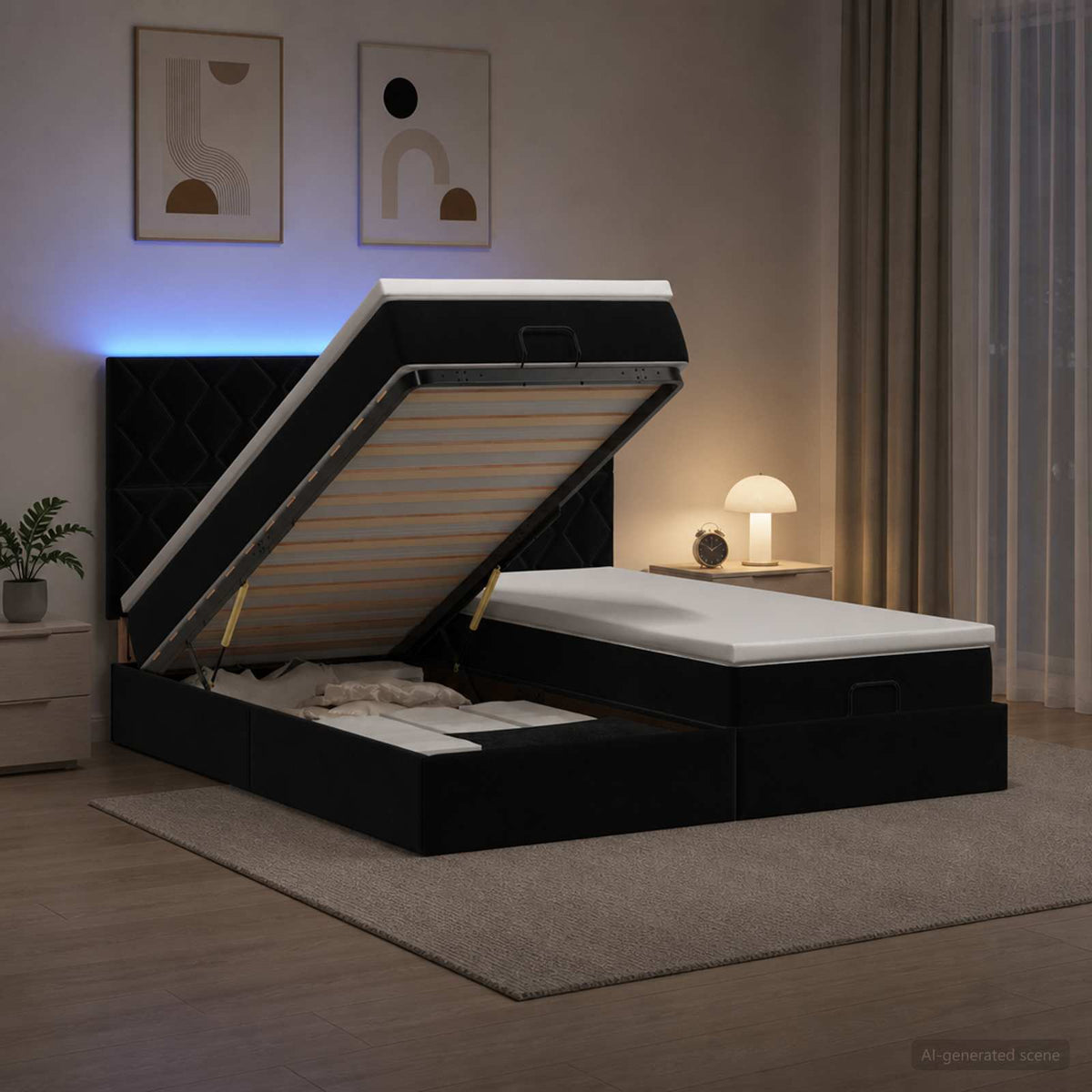 Ottoman Bed met Matrassen en LED Zwart 200 x 200 cm fluweel is nu te koop bij PeponiXL, paradijselijk wonen!