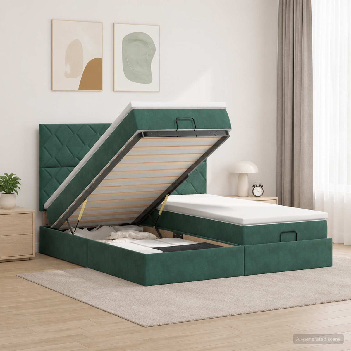 vidaXL Ottoman bed met matras met hoofdeinde 2 st Donkergroen Fluweel