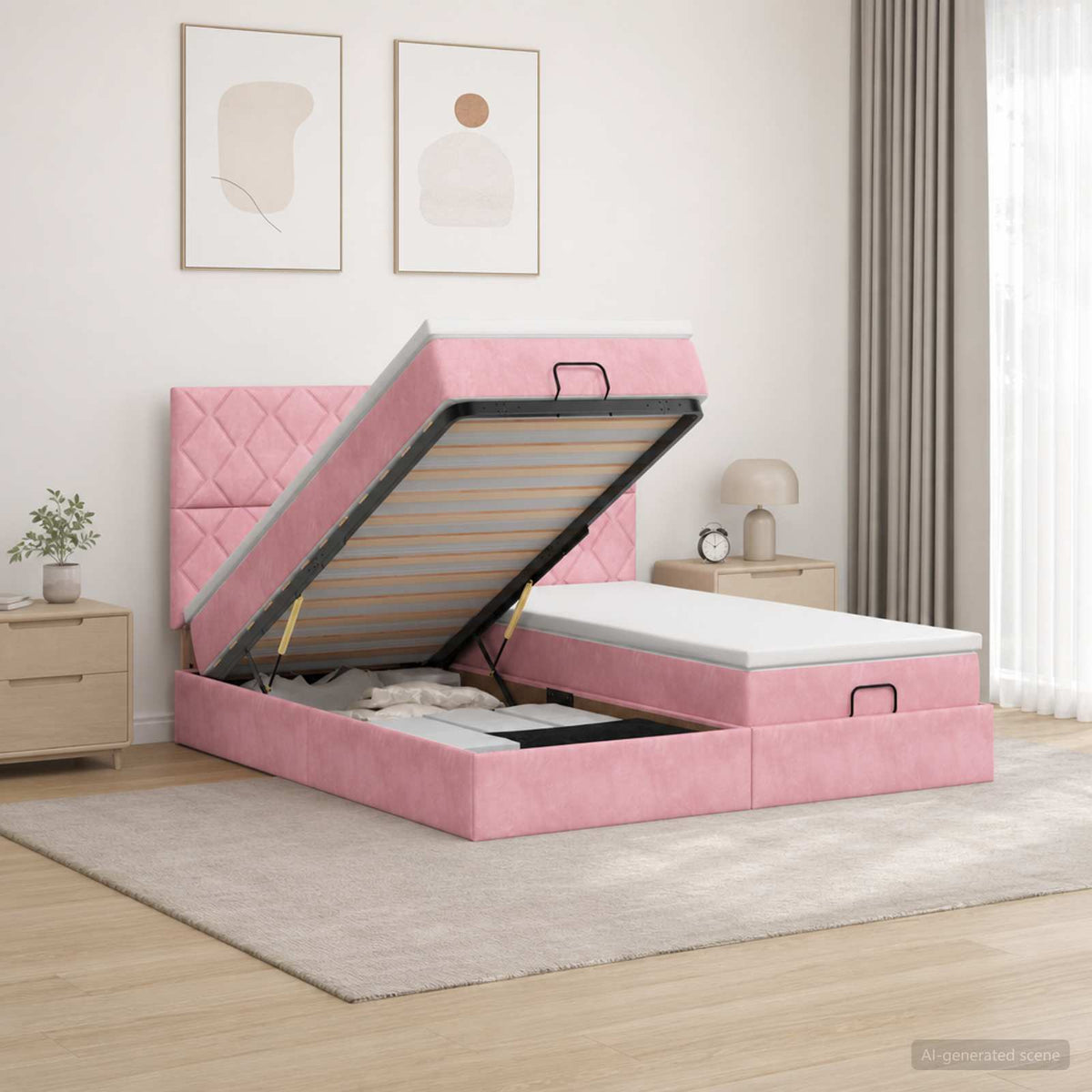 Ottoman bed met matras met hoofdeinde 2 st Roze Fluweel is nu te koop bij PeponiXL, paradijselijk wonen!