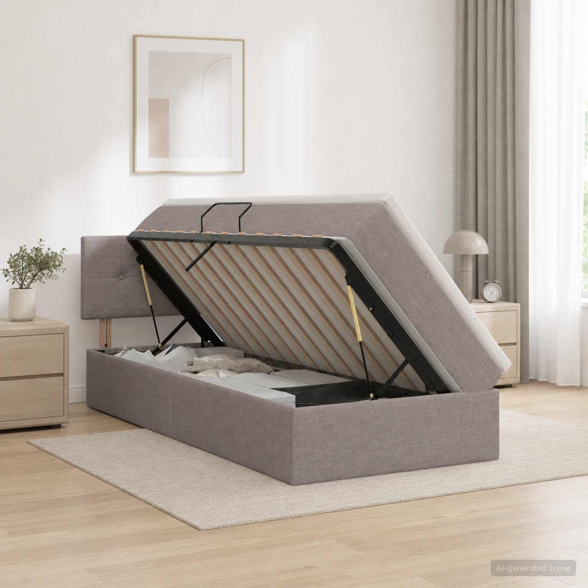 Opbergbed met matras met hoofdeinde Taupe 90 x 200 cm fluweel is nu te koop bij PeponiXL, paradijselijk wonen!