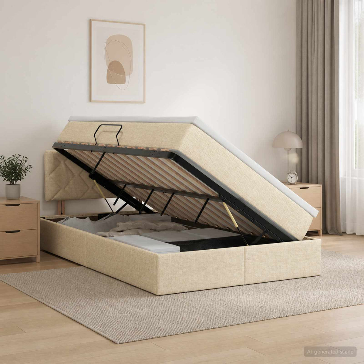 vidaXL LED Opslagbed met Matras Crèmekleurig 120 x 190 cm Stof