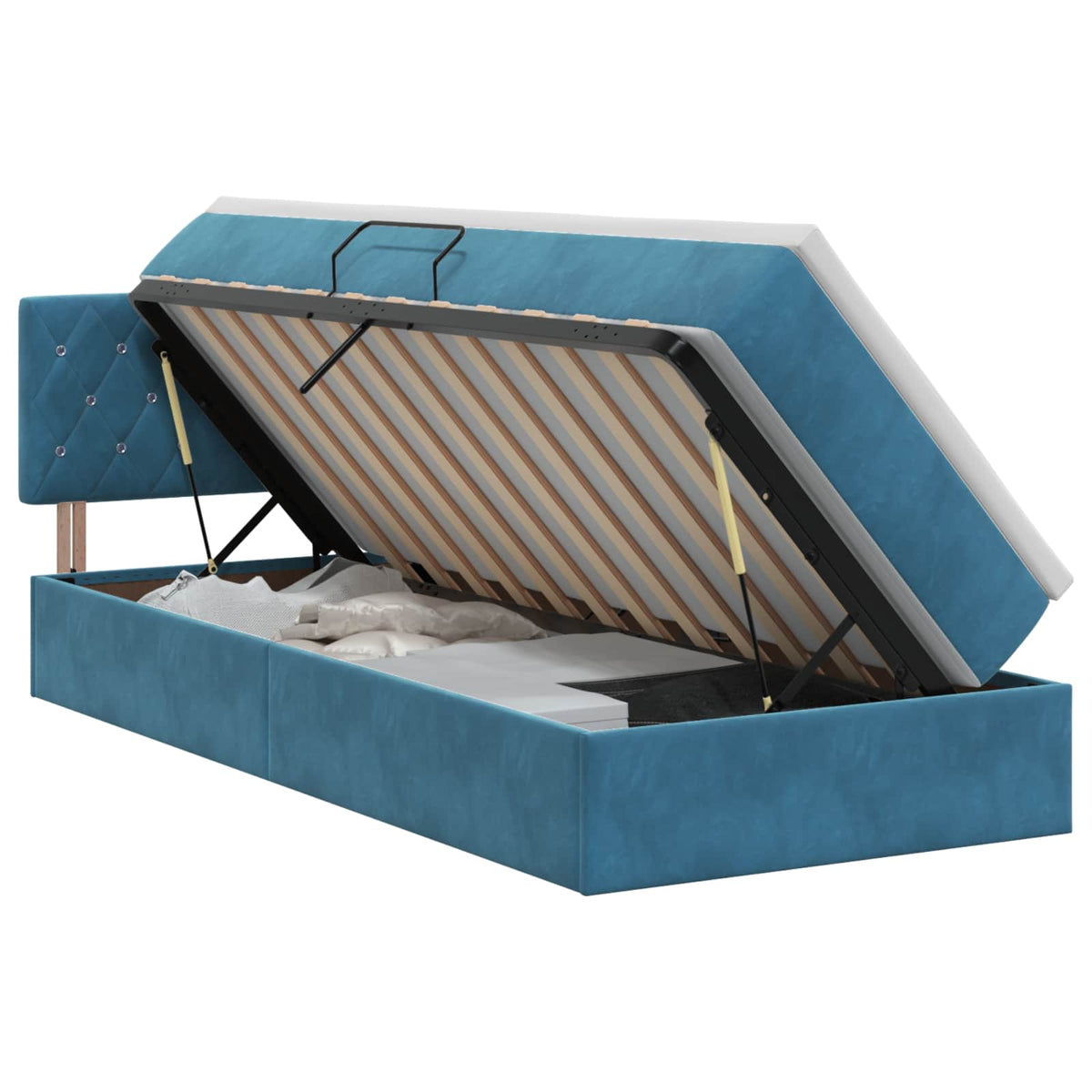 Opslag bed met hoofdeinde Donkerblauw 100 x 200 cm Fluweel is nu te koop bij PeponiXL, paradijselijk wonen!