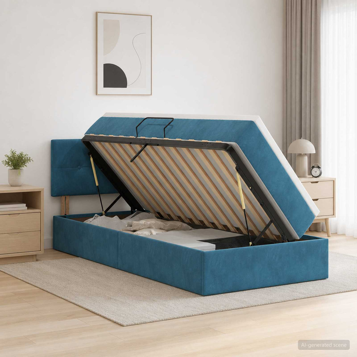 Opslag bed met hoofdeinde Donkerblauw 100 x 200 cm Fluweel is nu te koop bij PeponiXL, paradijselijk wonen!