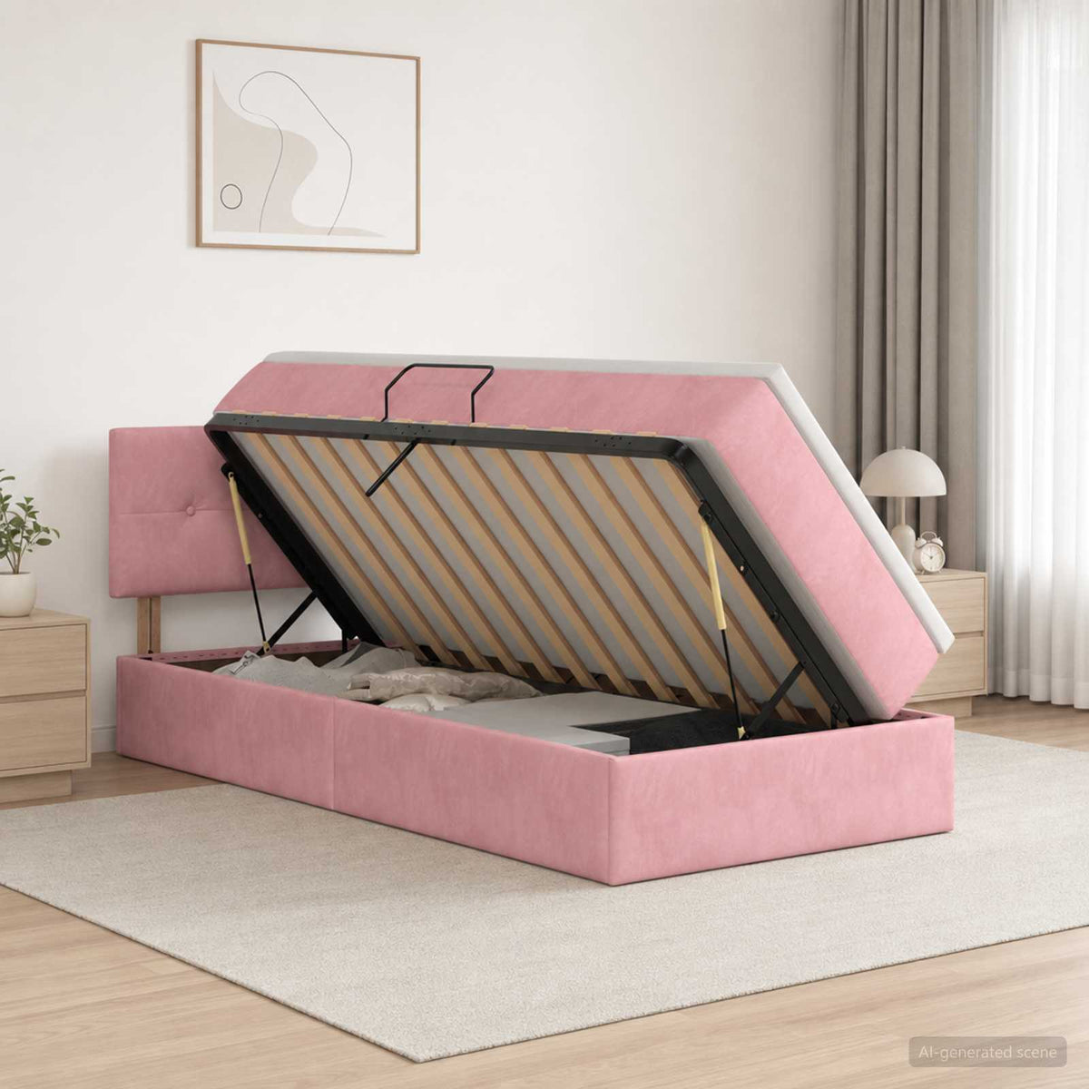Opslag bed met hoofdeinde Roze 90 x 200 cm Fluweel is nu te koop bij PeponiXL, paradijselijk wonen!