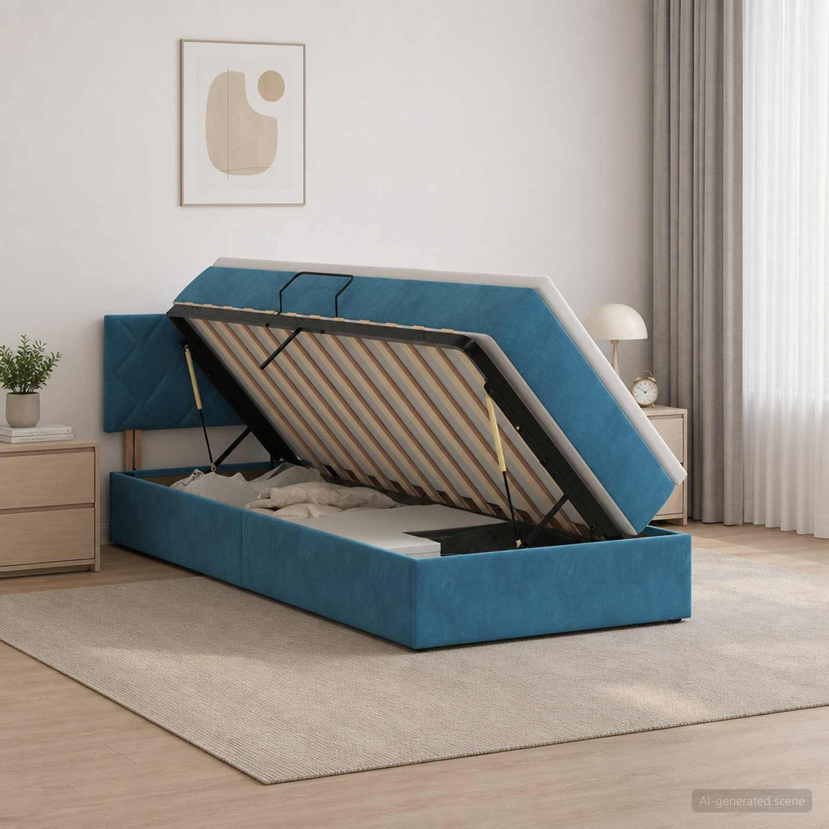 vidaXL LED Opslagbed met Matras Donkerblauw 100 x 200 cm Fluweel