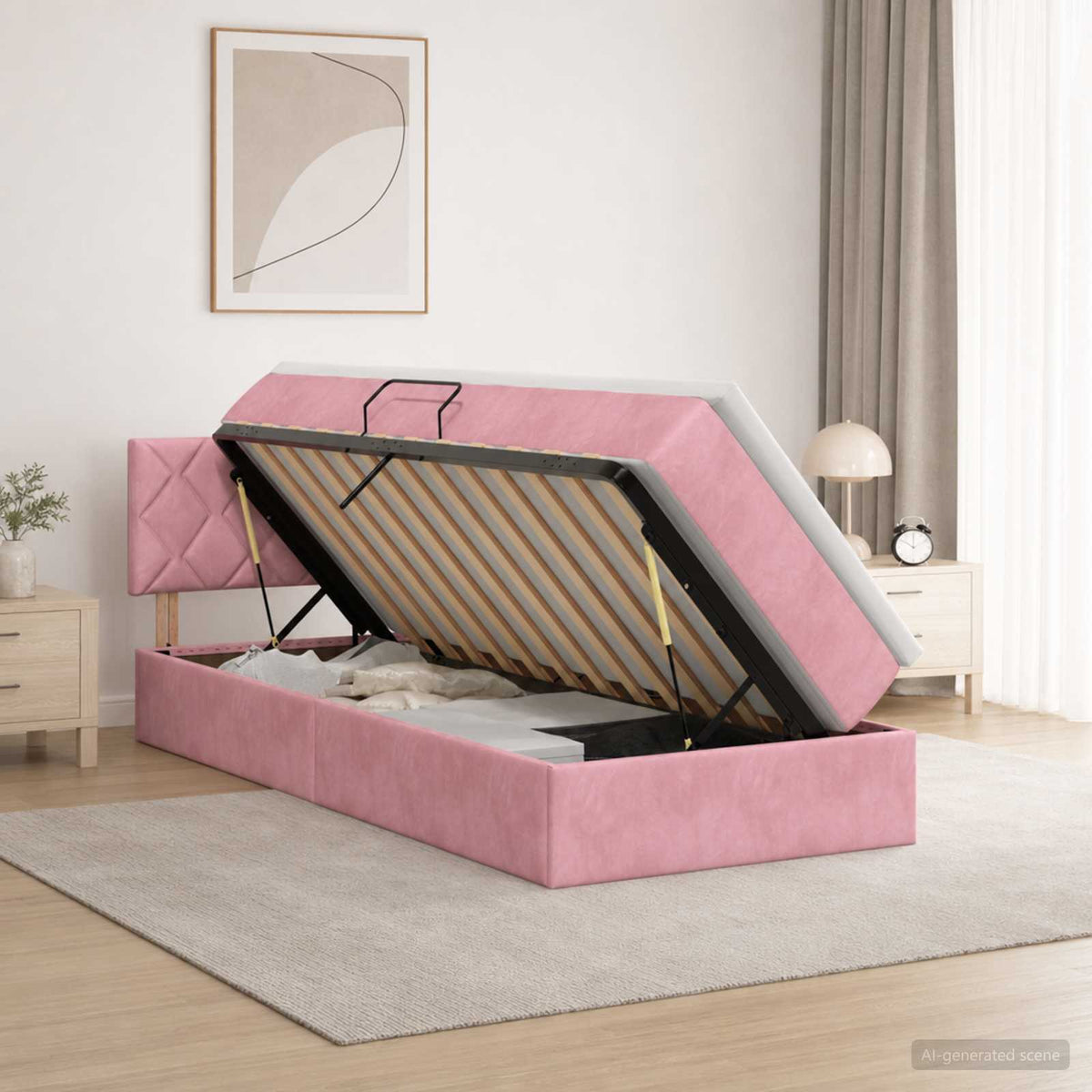 vidaXL Opslag bed met hoofdeinde Roze 90 x 190 cm Fluweel