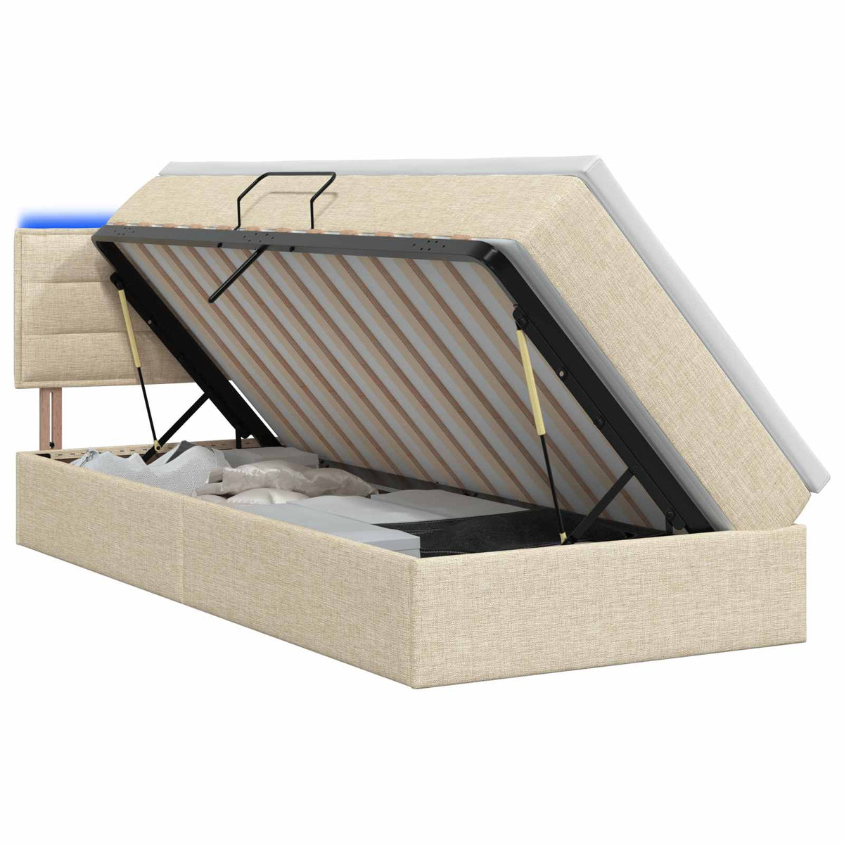 LED Opslagbed met Matras Crèmekleurig 100 x 200 cm Stof is nu te koop bij PeponiXL, paradijselijk wonen!