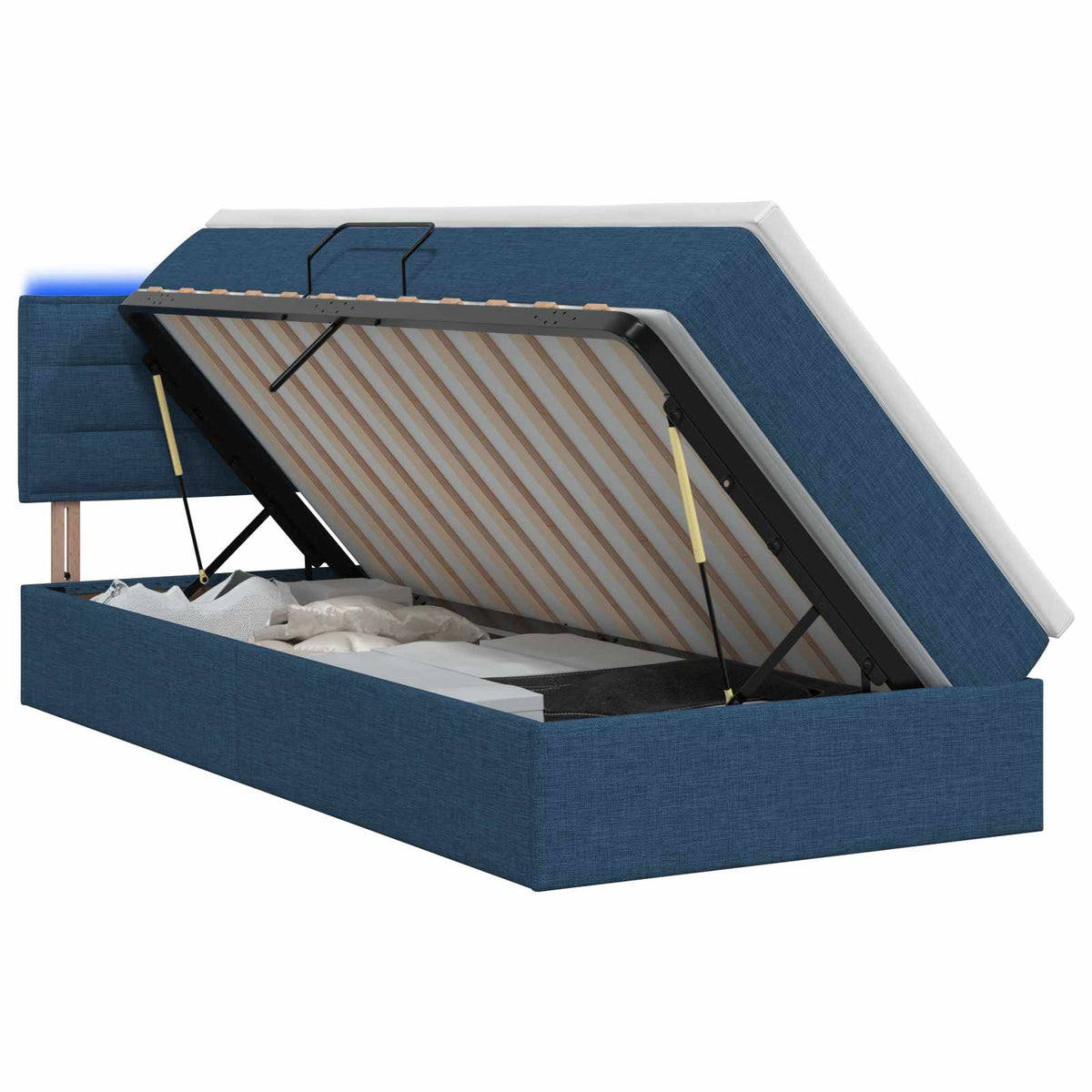 LED Opslagbed met Matras Blauw 100 x 200 cm Stof is nu te koop bij PeponiXL, paradijselijk wonen!
