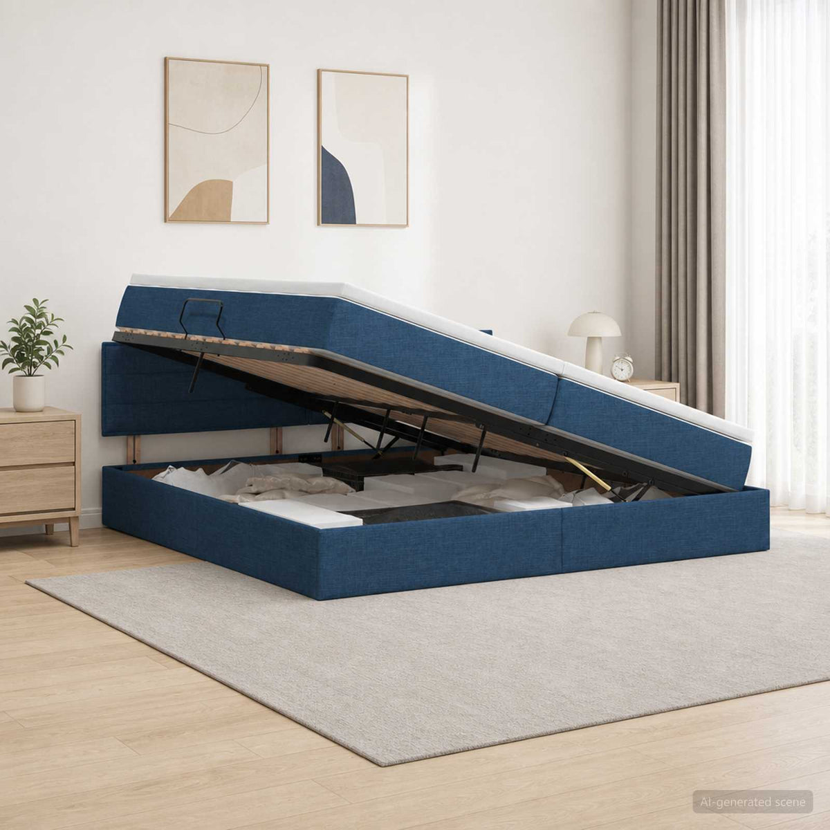 Opbergbed met matras met hoofdeinde Blauw 200 x 200 cm fluweel is nu te koop bij PeponiXL, paradijselijk wonen!