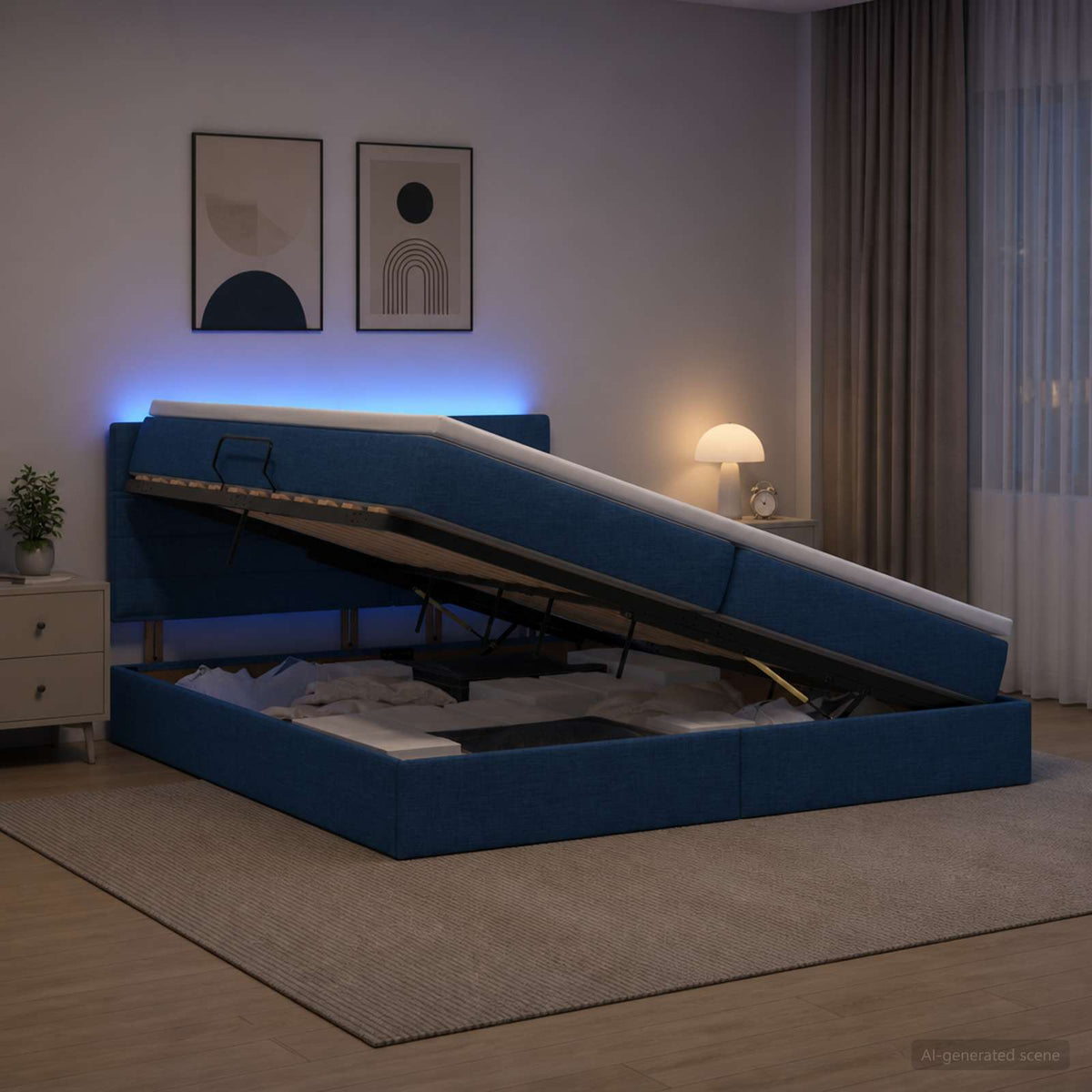 LED Opslagbed met Matras Blauw 200 x 200 cm Stof is nu te koop bij PeponiXL, paradijselijk wonen!