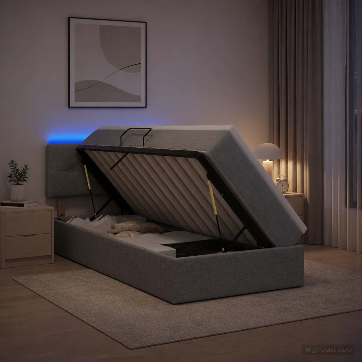 LED Opslagbed met Matras Lichtgrijs 100 x 200 cm Stof is nu te koop bij PeponiXL, paradijselijk wonen!