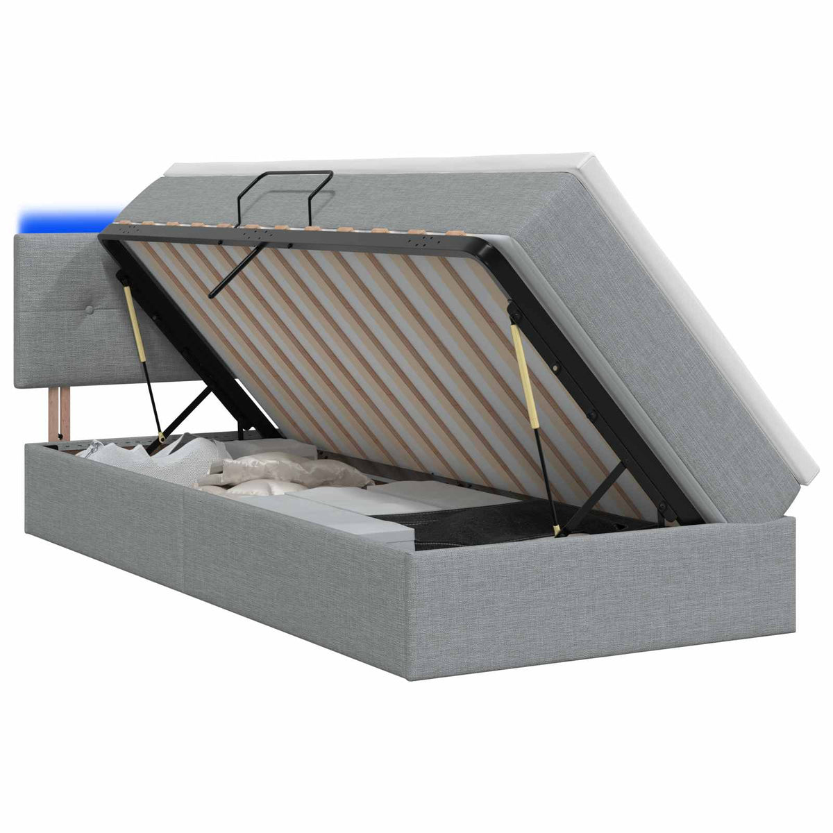 LED Opslagbed met Matras Lichtgrijs 90 x 190 cm Stof is nu te koop bij PeponiXL, paradijselijk wonen!