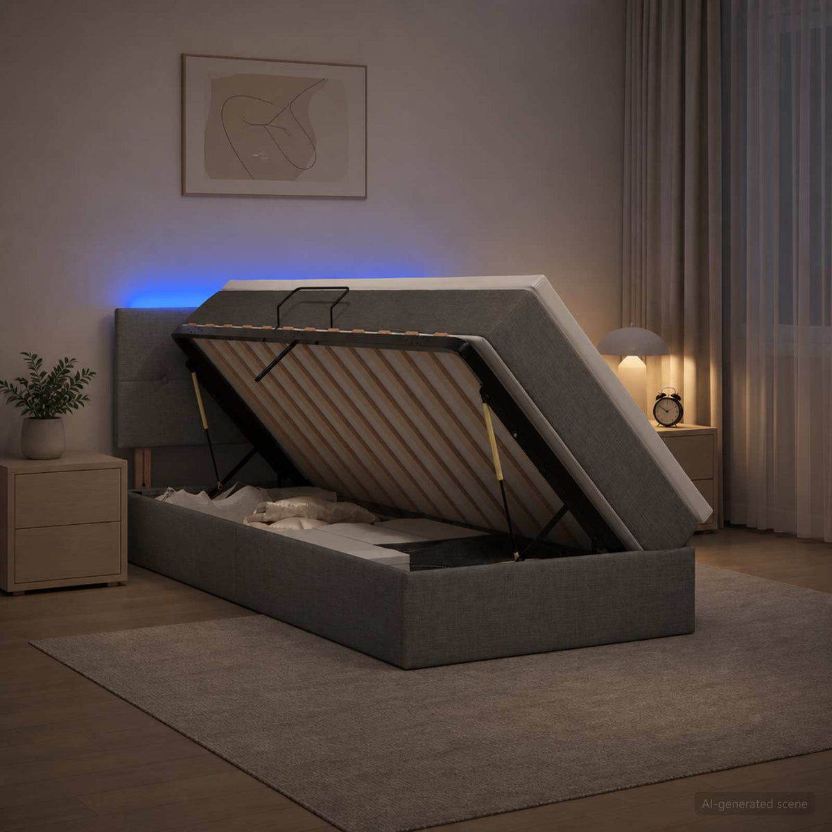 LED Opslagbed met Matras Donkergrijs 90 x 190 cm Stof is nu te koop bij PeponiXL, paradijselijk wonen!