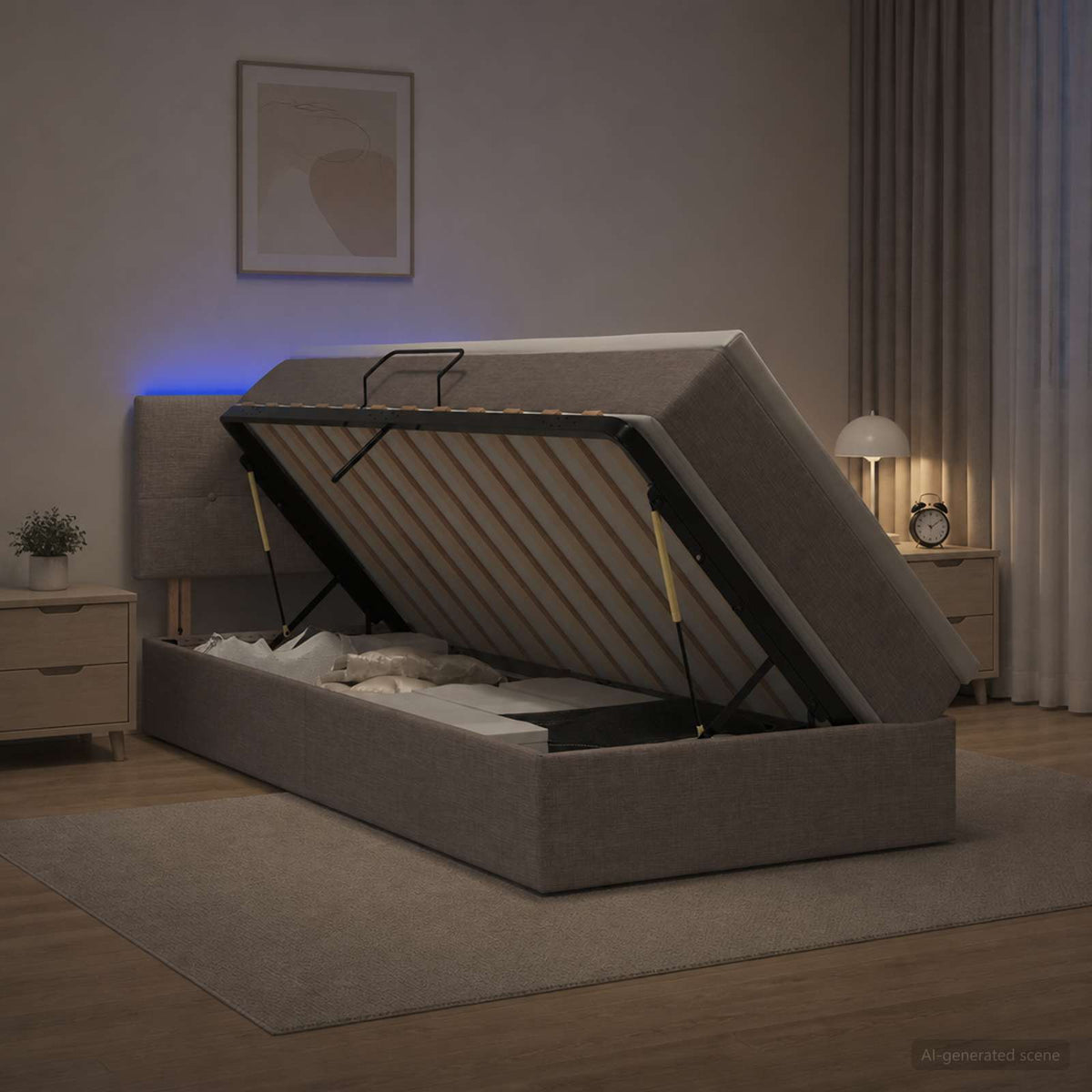 LED Opslagbed met Matras Taupe 90 x 200 cm Stof is nu te koop bij PeponiXL, paradijselijk wonen!