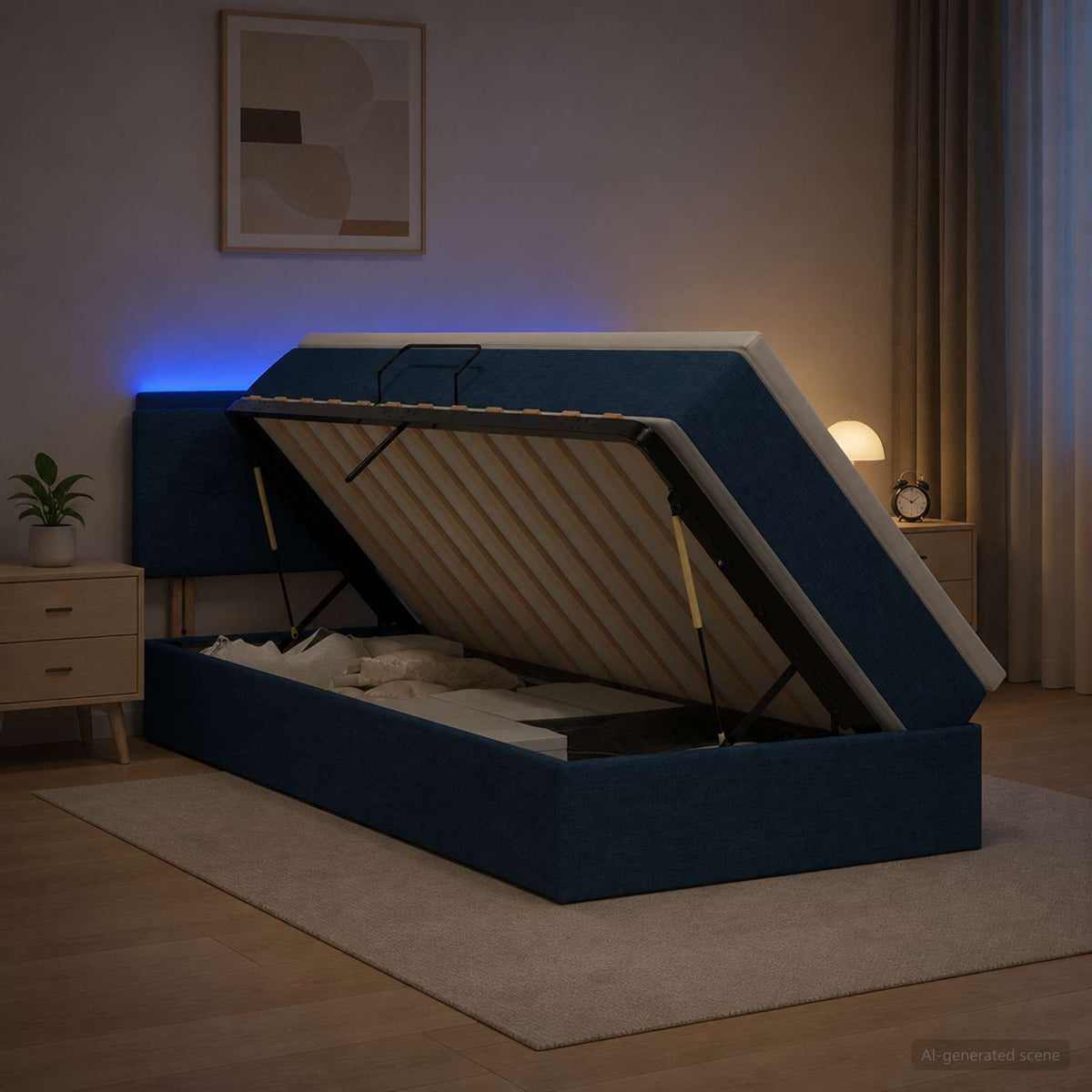 LED Opslagbed met Matras Blauw 100 x 200 cm Stof is nu te koop bij PeponiXL, paradijselijk wonen!