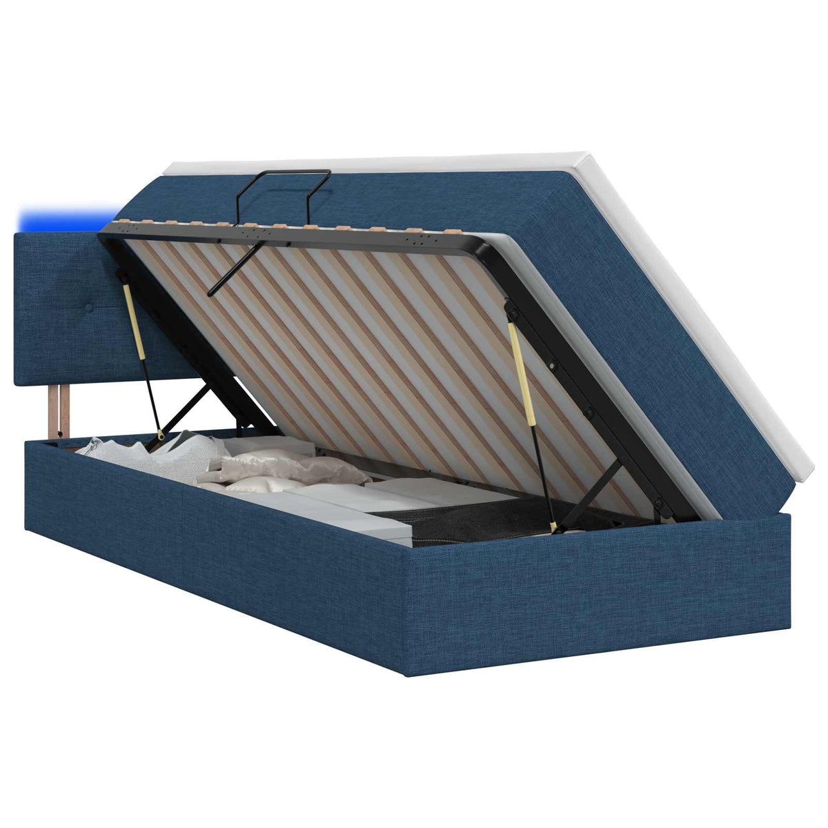 LED Opslagbed met Matras Blauw 90 x 190 cm Stof is nu te koop bij PeponiXL, paradijselijk wonen!