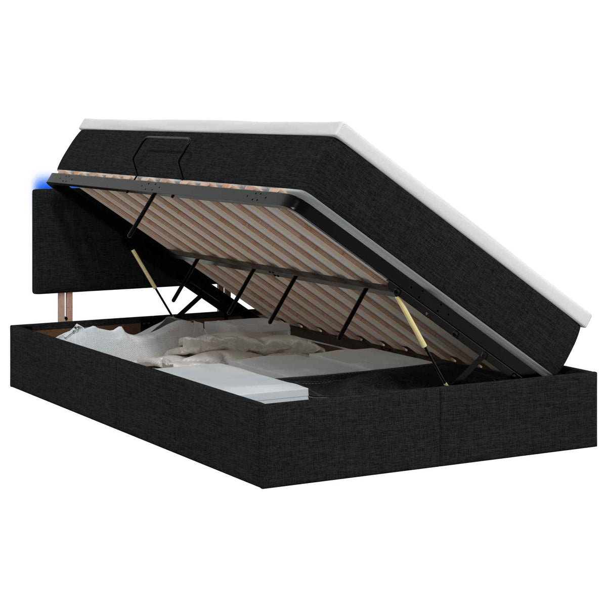 LED Opslagbed met Matras Zwart 120 x 200 cm Stof is nu te koop bij PeponiXL, paradijselijk wonen!