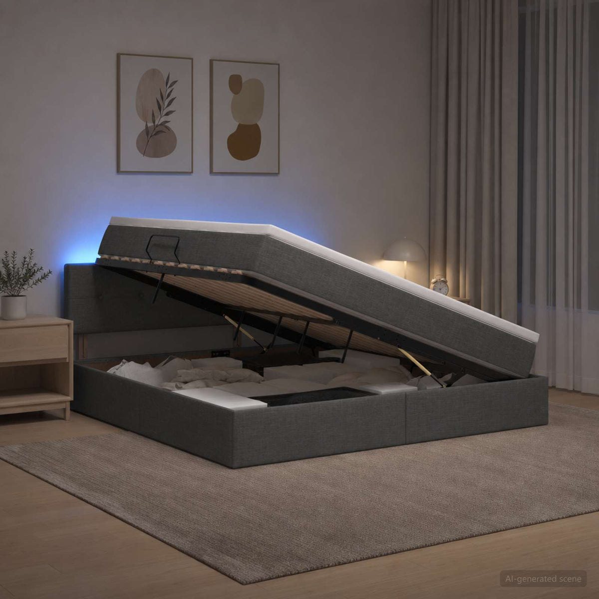 LED Opslagbed met Matras Donkergrijs 180 x 200 cm Stof is nu te koop bij PeponiXL, paradijselijk wonen!