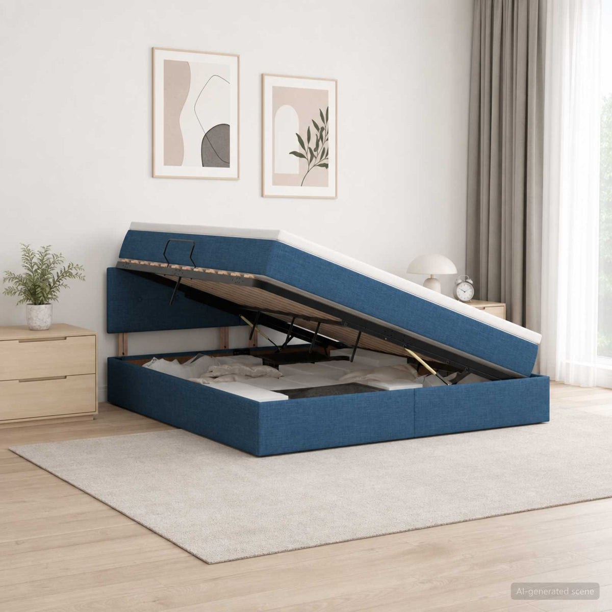 Opbergbed met matras met hoofdeinde Blauw 180 x 200 cm fluweel is nu te koop bij PeponiXL, paradijselijk wonen!