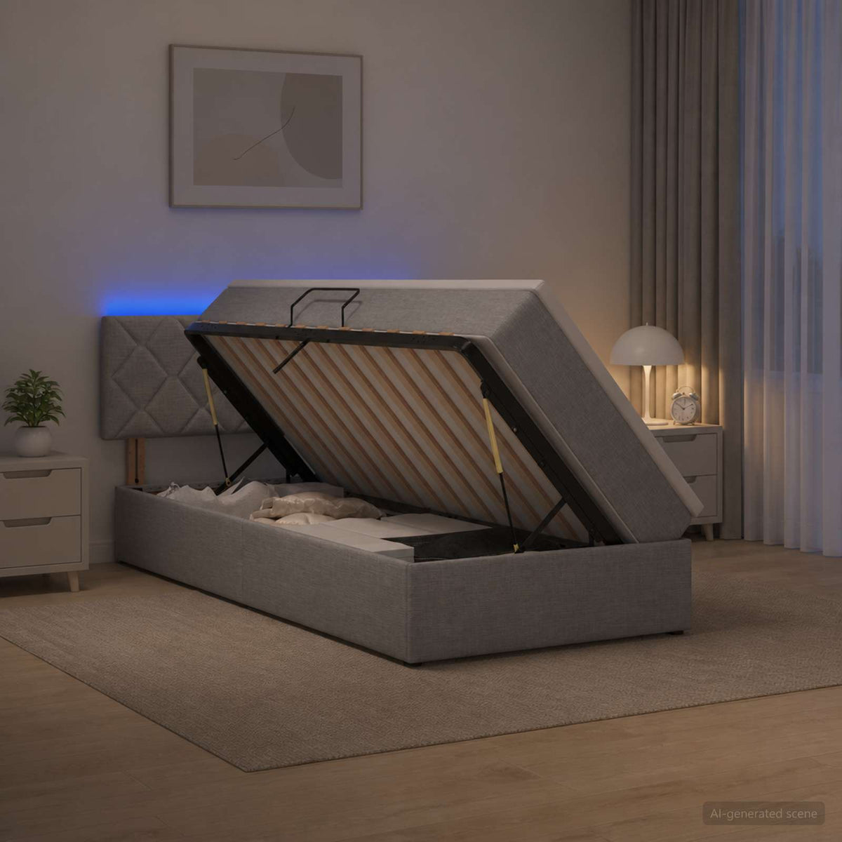 LED Opslagbed met Matras Lichtgrijs 100 x 200 cm Stof is nu te koop bij PeponiXL, paradijselijk wonen!