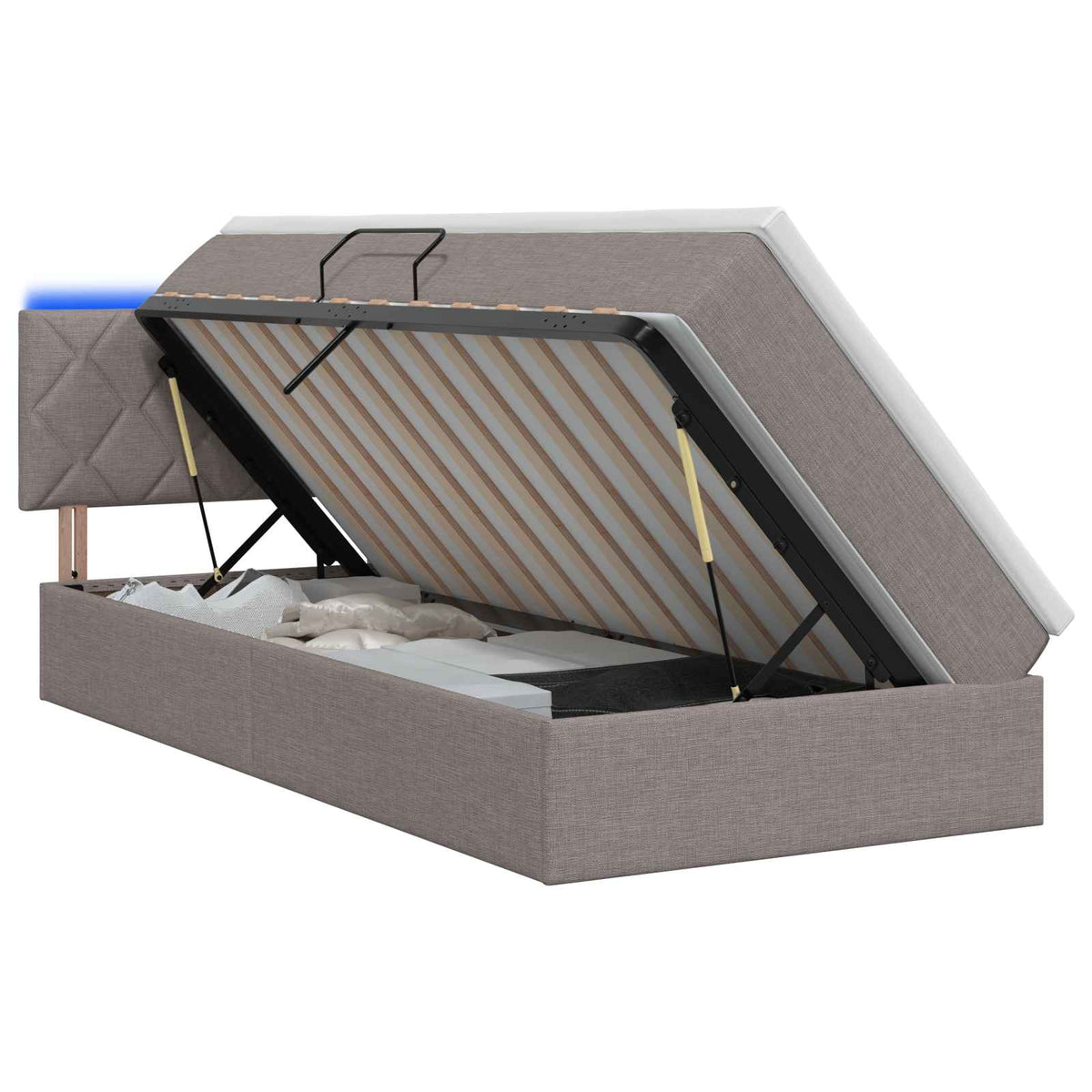 LED Opslagbed met Matras Taupe 90 x 190 cm Stof is nu te koop bij PeponiXL, paradijselijk wonen!