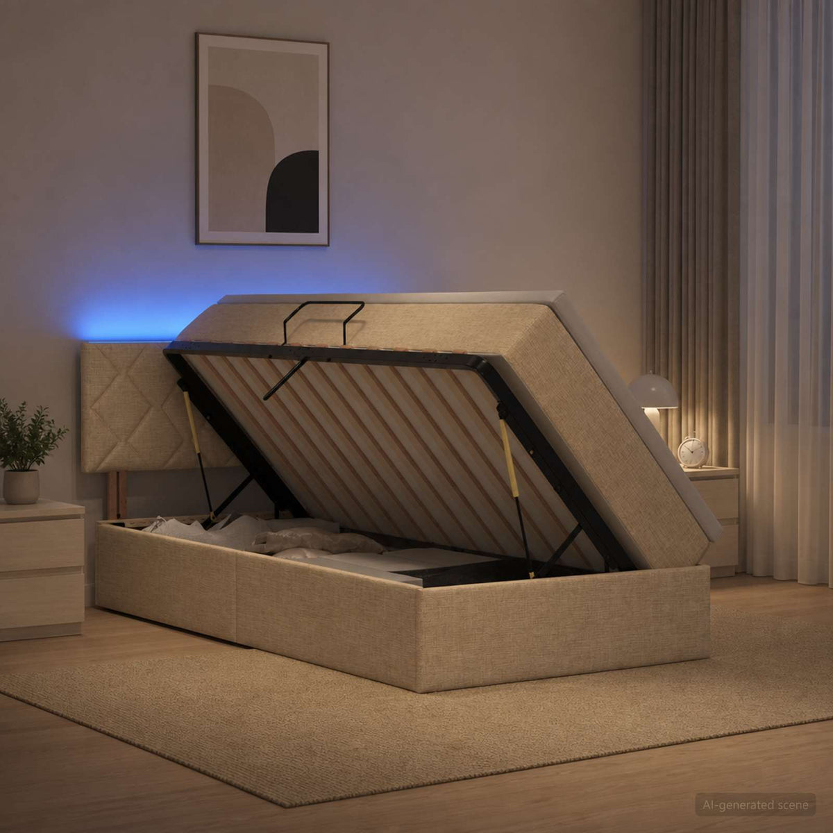 LED Opslagbed met Matras Crèmekleurig 100 x 200 cm Stof is nu te koop bij PeponiXL, paradijselijk wonen!