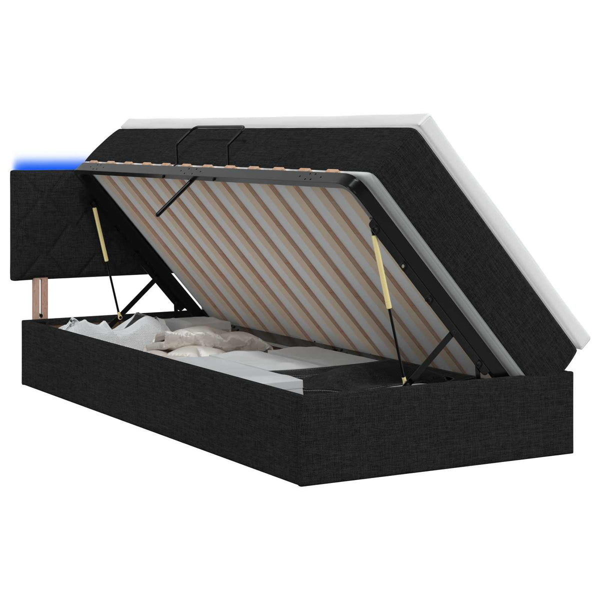 LED Opslagbed met Matras Zwart 90 x 200 cm Stof is nu te koop bij PeponiXL, paradijselijk wonen!