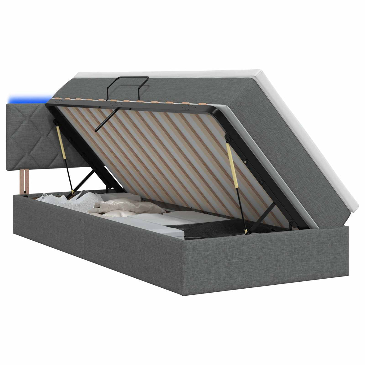 LED Opslagbed met Matras Donkergrijs 100 x 200 cm Stof is nu te koop bij PeponiXL, paradijselijk wonen!
