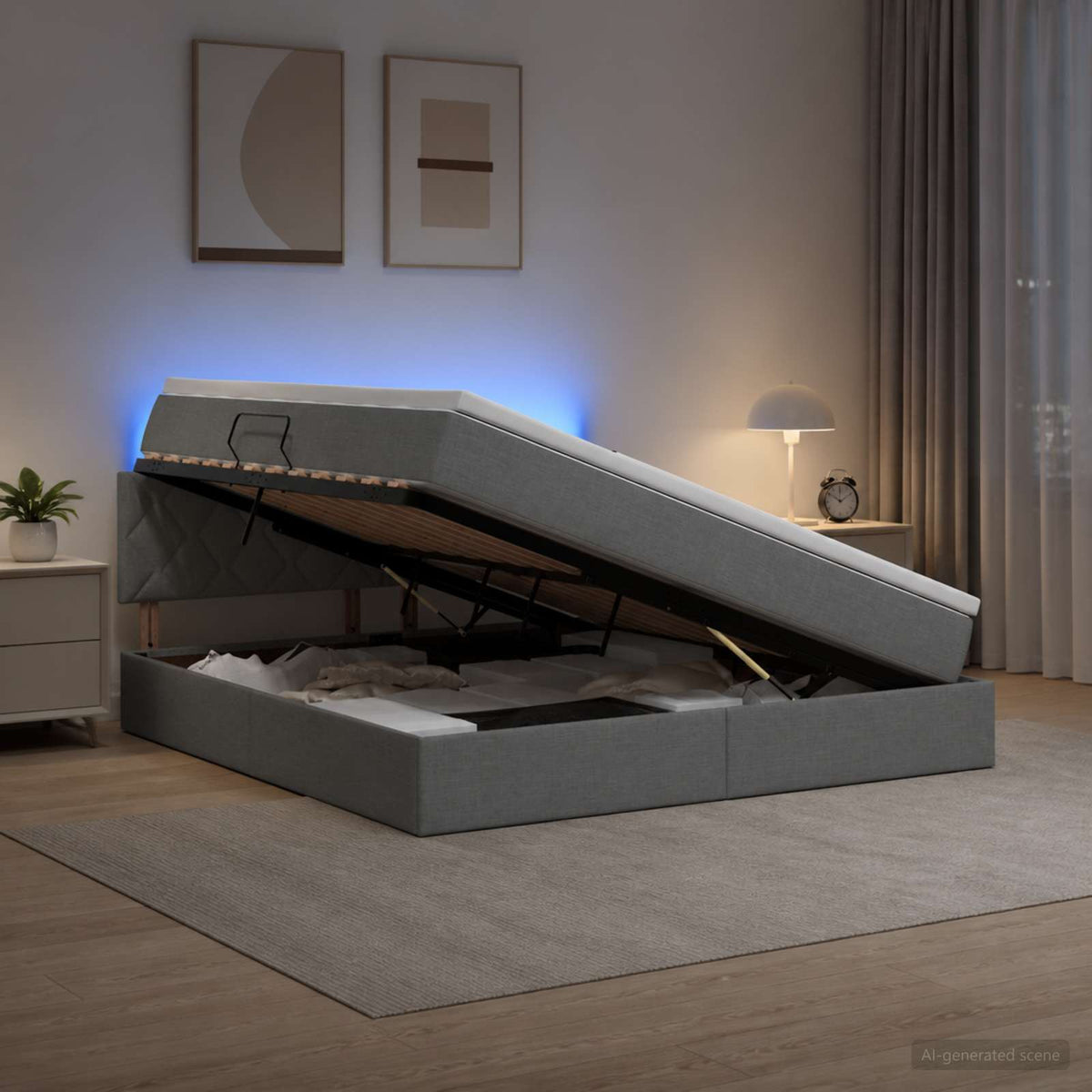 LED Opslagbed met Matras Donkergrijs 140 x 200 cm Stof is nu te koop bij PeponiXL, paradijselijk wonen!