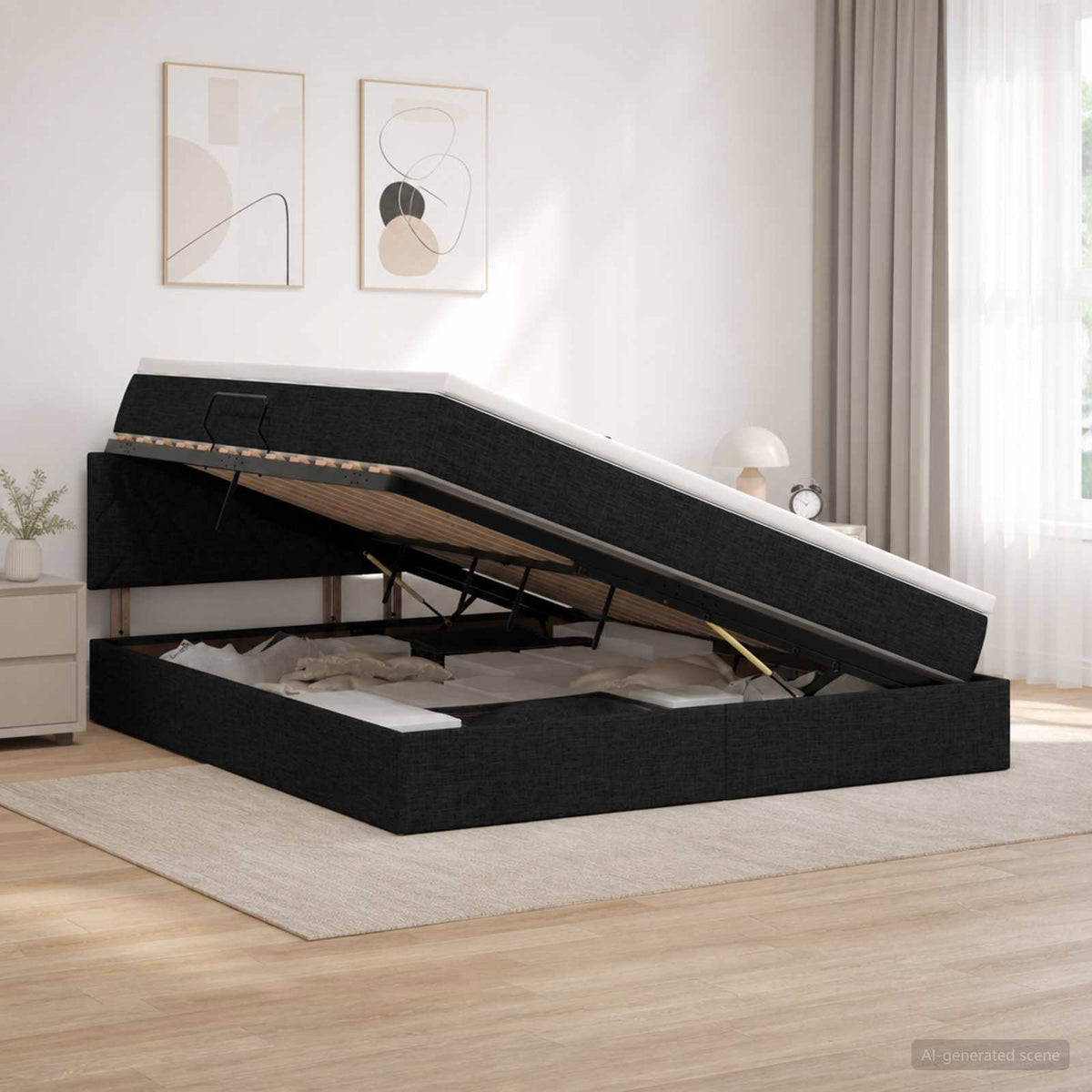 Opbergbed met matras met hoofdeinde Zwart 160 x 200 cm fluweel is nu te koop bij PeponiXL, paradijselijk wonen!