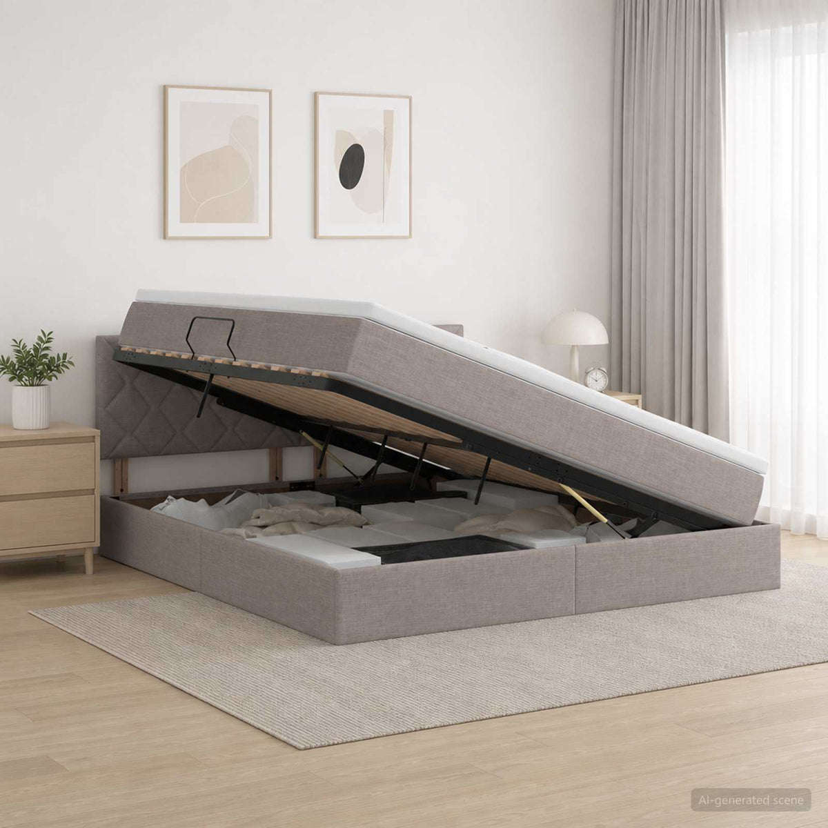 Opbergbed met matras met hoofdeinde Taupe 180 x 200 cm fluweel is nu te koop bij PeponiXL, paradijselijk wonen!