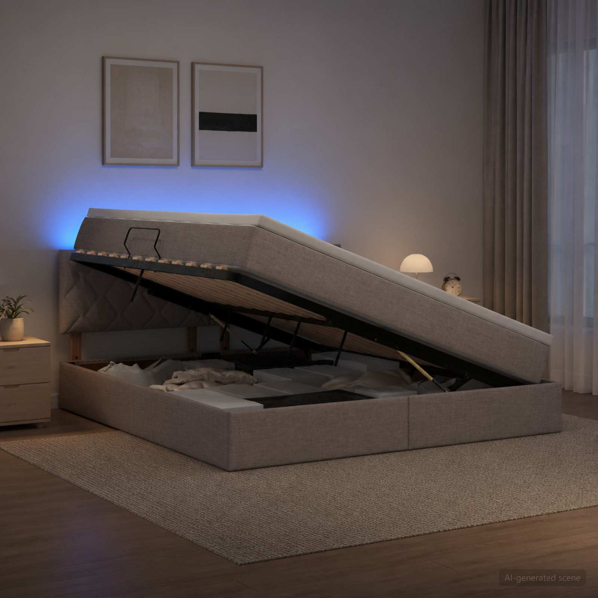 LED Opslagbed met Matras Taupe 140 x 200 cm Stof is nu te koop bij PeponiXL, paradijselijk wonen!