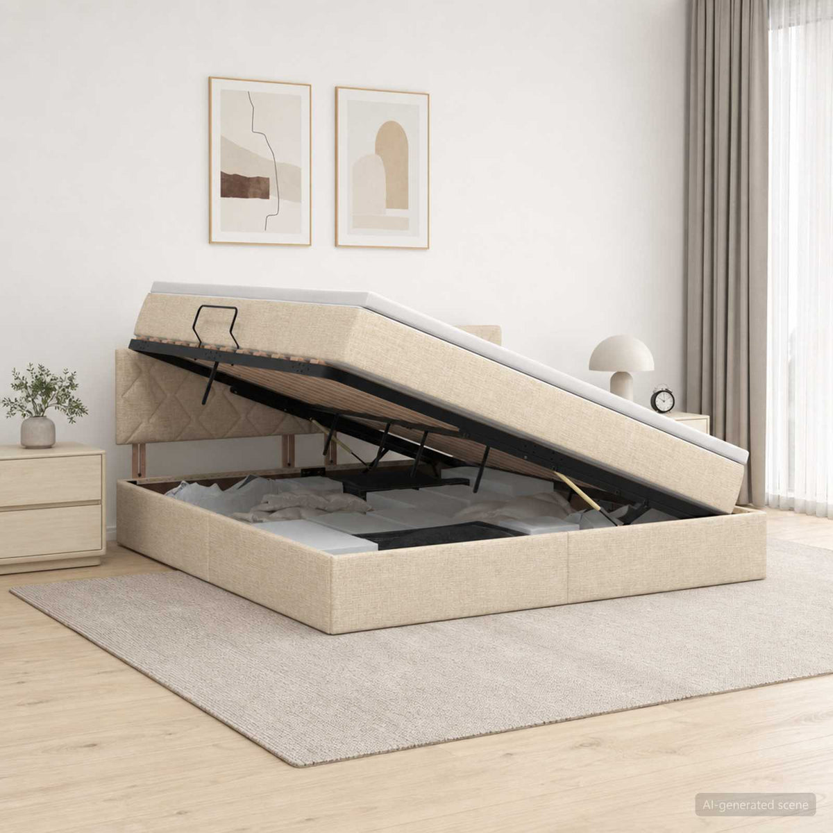 Opbergbed met matras Crèmekleurig 140 x 200 cm fluweel is nu te koop bij PeponiXL, paradijselijk wonen!