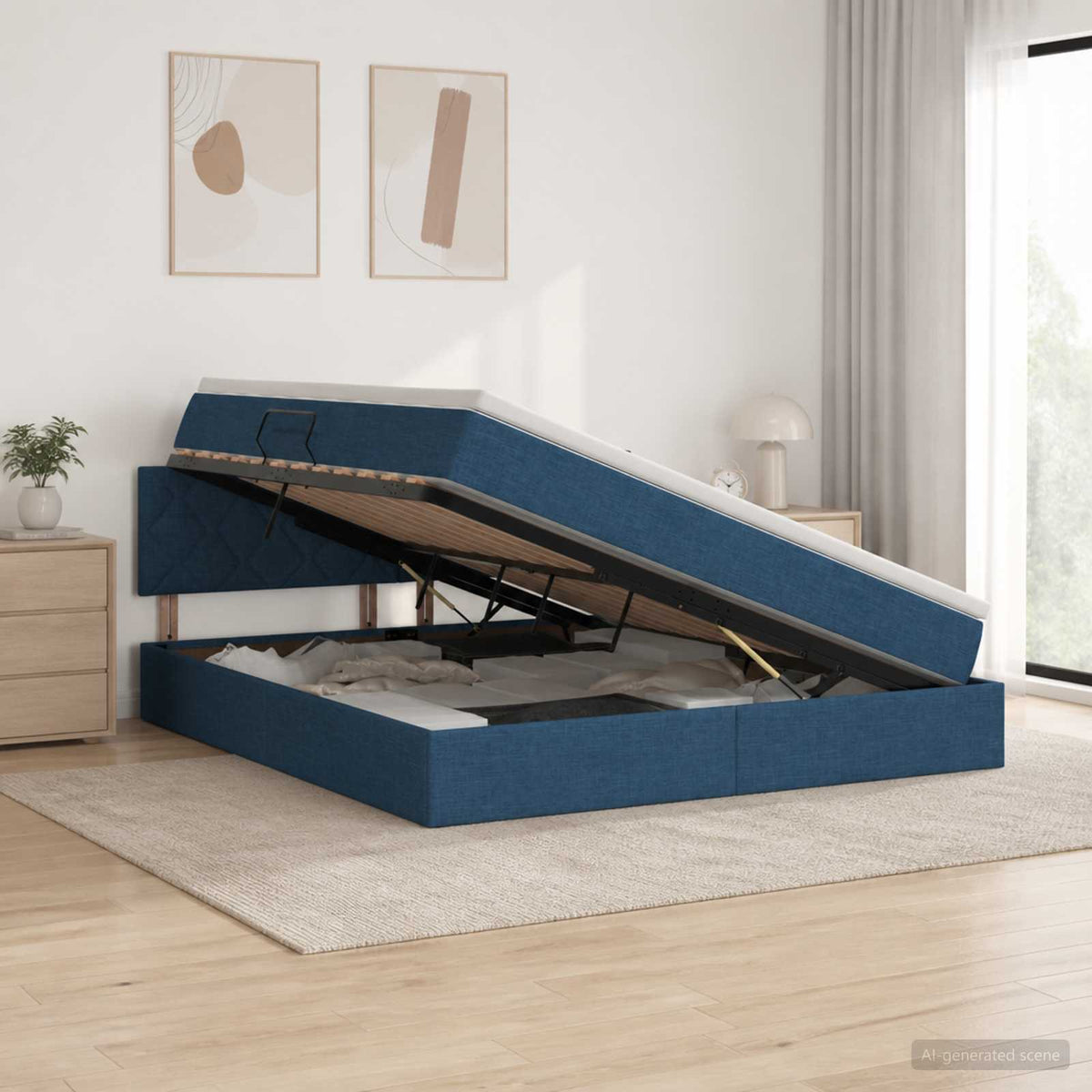 LED Opslagbed met Matras Blauw 180 x 200 cm Stof is nu te koop bij PeponiXL, paradijselijk wonen!