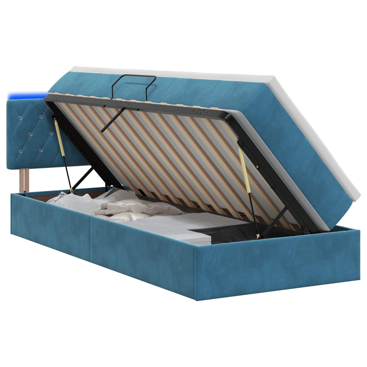 LED Opslagbed met Matras Donkerblauw 90 x 200 cm Fluweel is nu te koop bij PeponiXL, paradijselijk wonen!