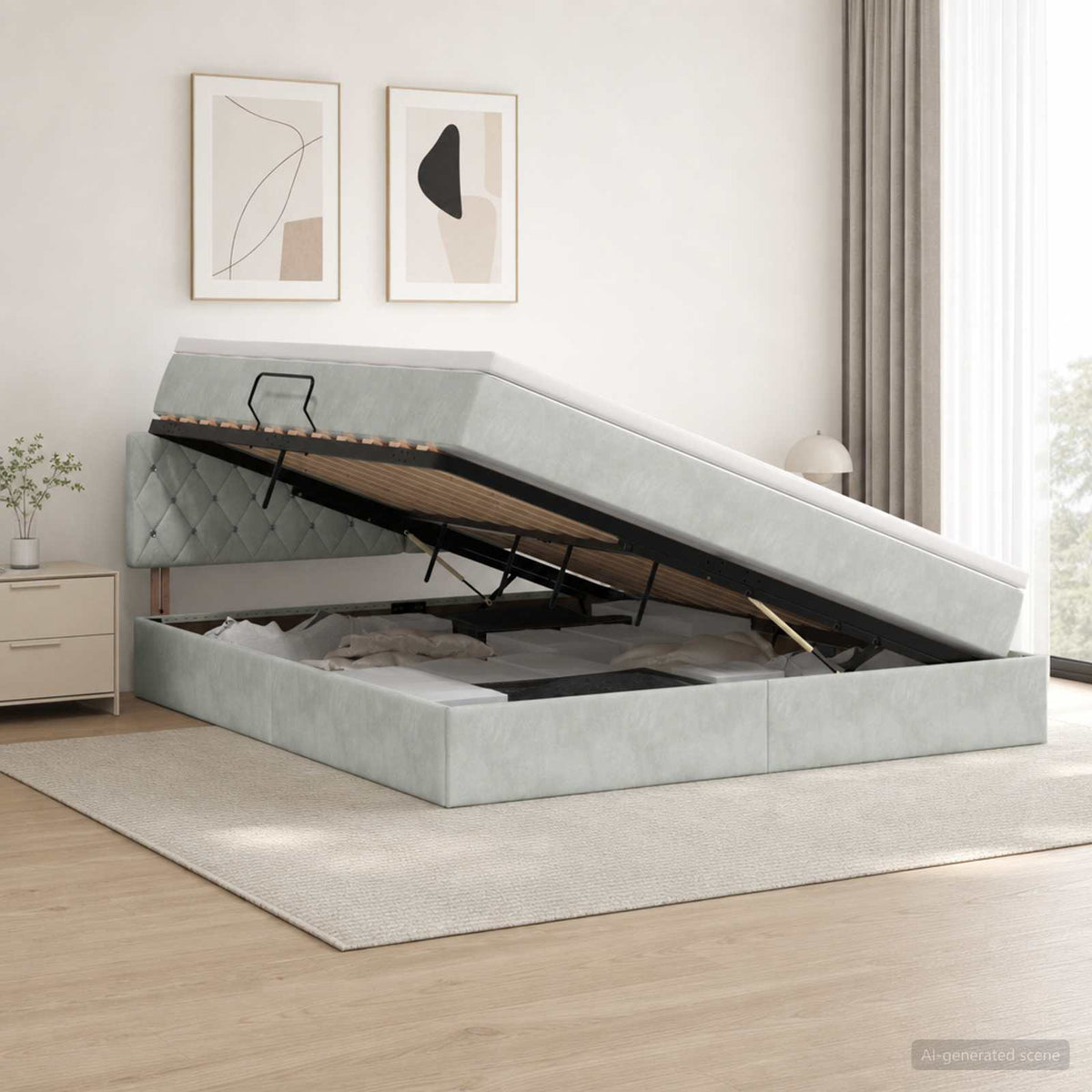 Opslag bed met hoofdeinde Lichtgrijs 180 x 200 cm Fluweel is nu te koop bij PeponiXL, paradijselijk wonen!