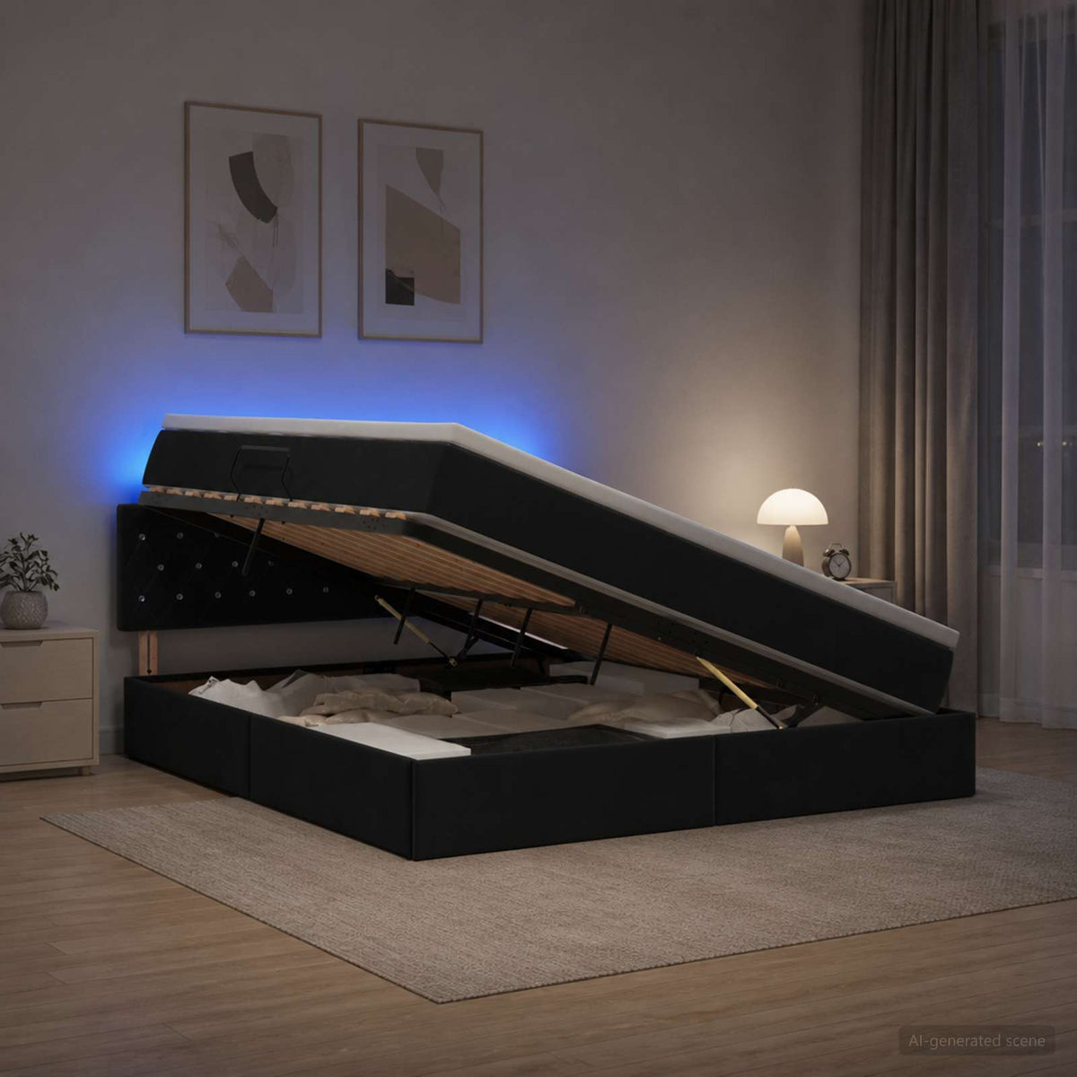 LED Opslagbed met Matras Zwart 160 x 200 cm Fluweel is nu te koop bij PeponiXL, paradijselijk wonen!