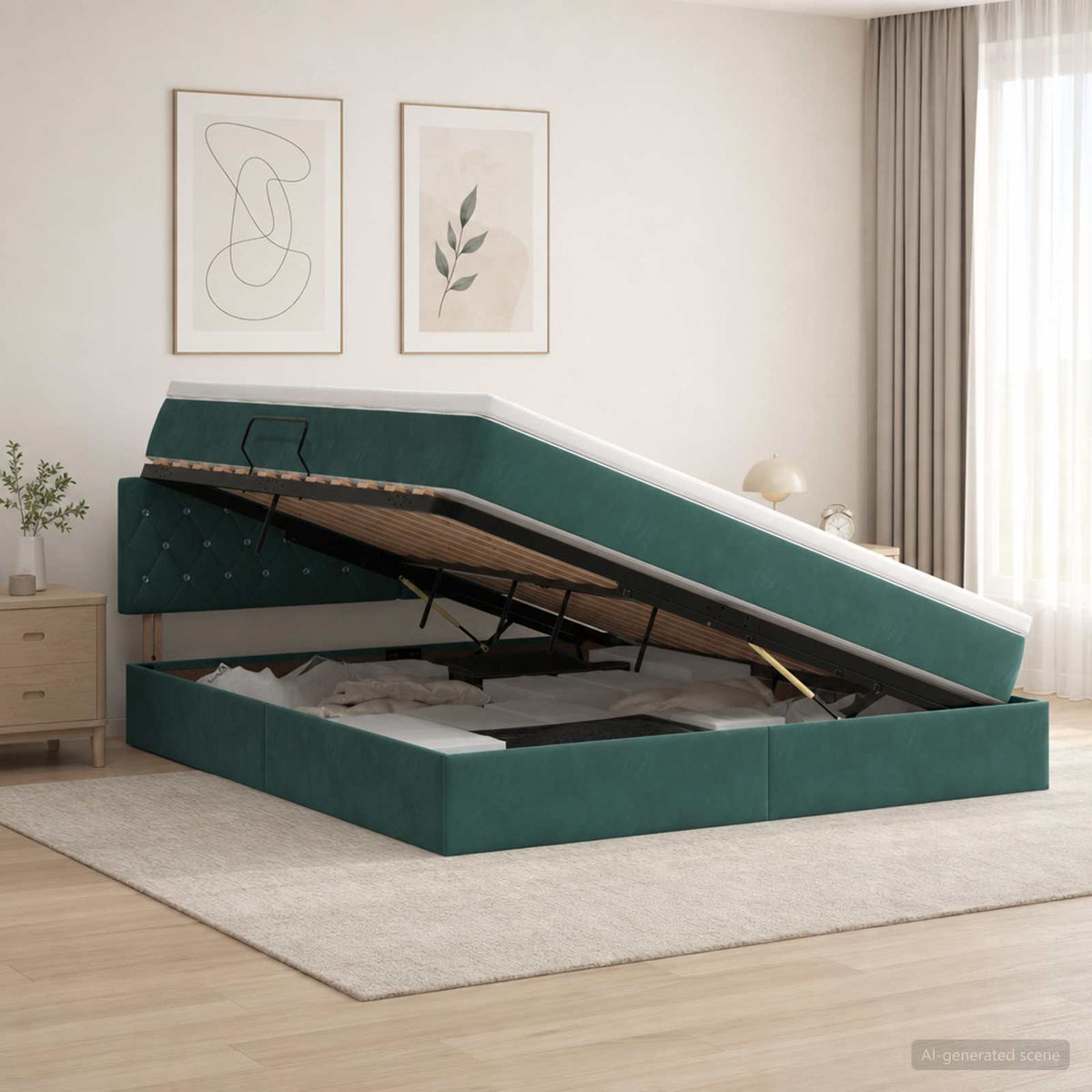 Opslag bed met hoofdeinde Donkergroen 160 x 200 cm Fluweel is nu te koop bij PeponiXL, paradijselijk wonen!