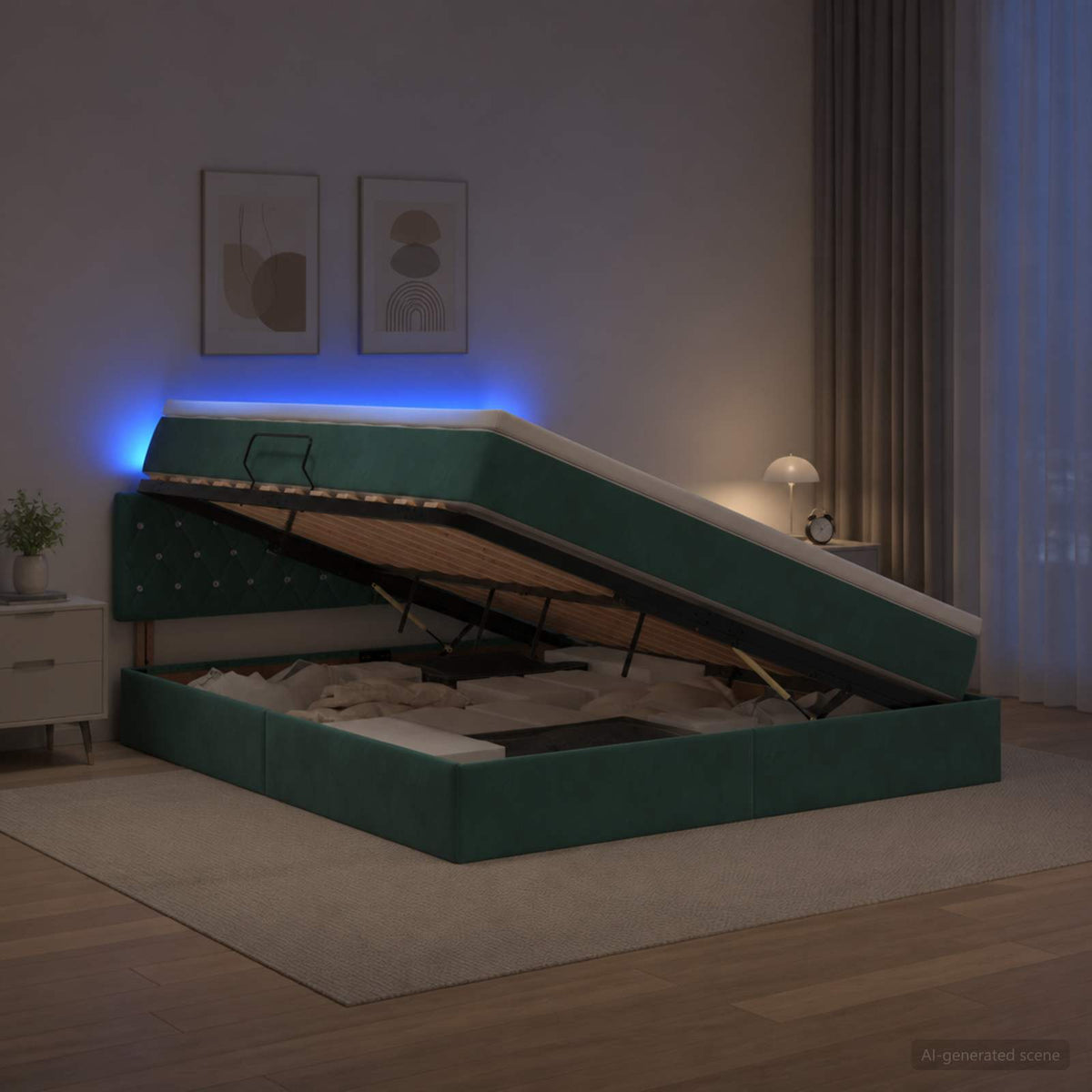 LED Opslagbed met Matras Donkergroen 160 x 200 cm Fluweel is nu te koop bij PeponiXL, paradijselijk wonen!