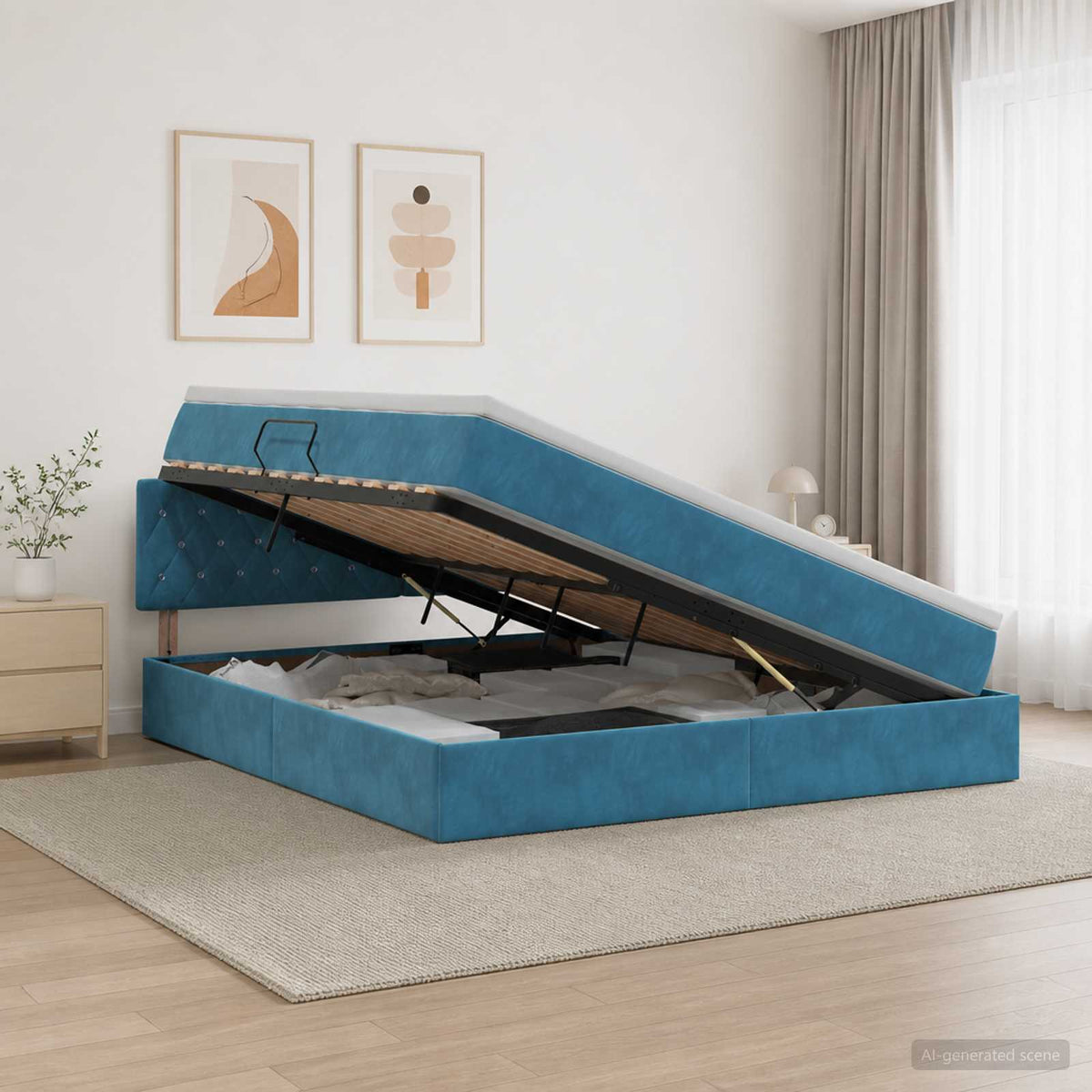 Opslag bed met hoofdeinde Donkerblauw 160 x 200 cm Fluweel is nu te koop bij PeponiXL, paradijselijk wonen!