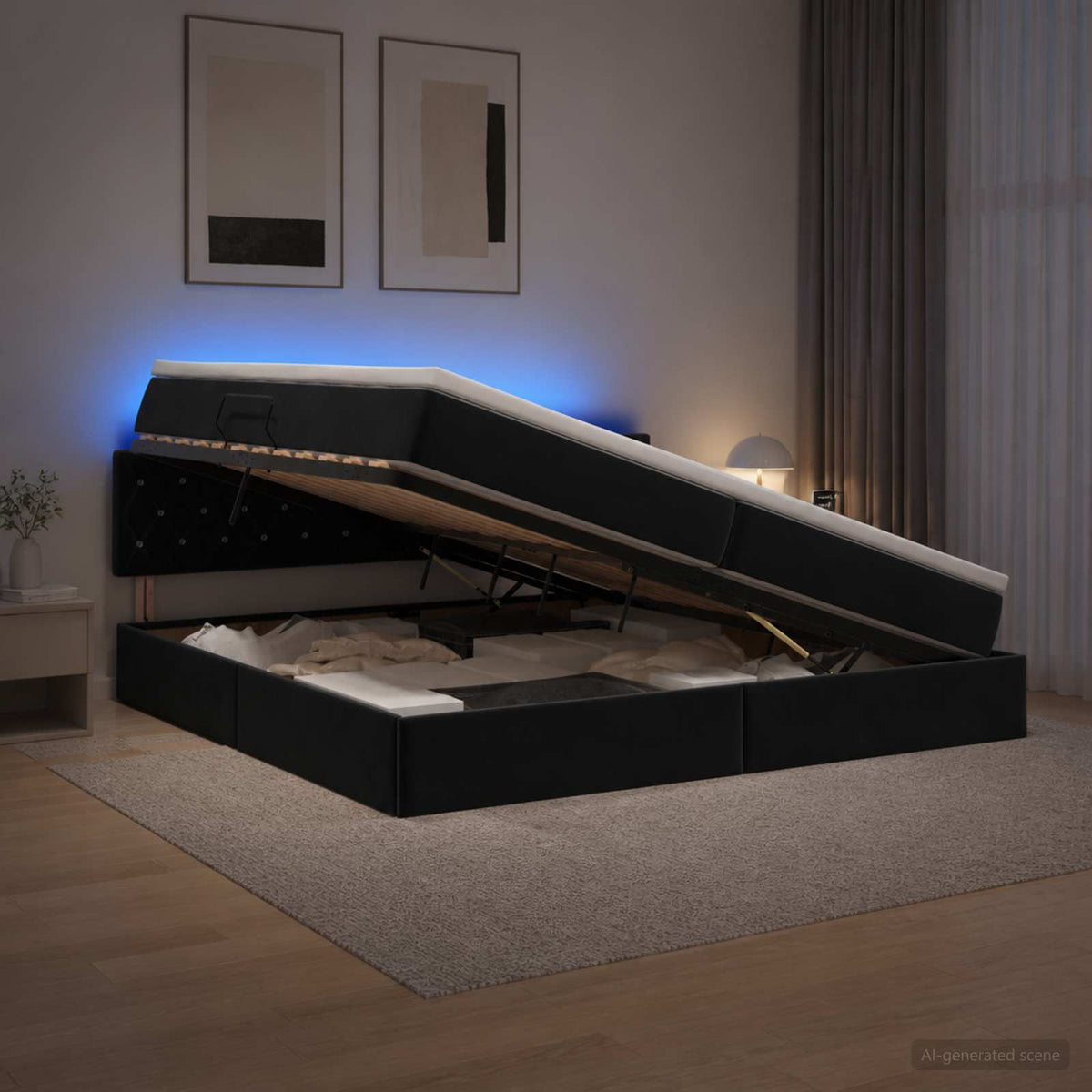 LED Opslagbed met Matras Zwart 200 x 200 cm Fluweel is nu te koop bij PeponiXL, paradijselijk wonen!