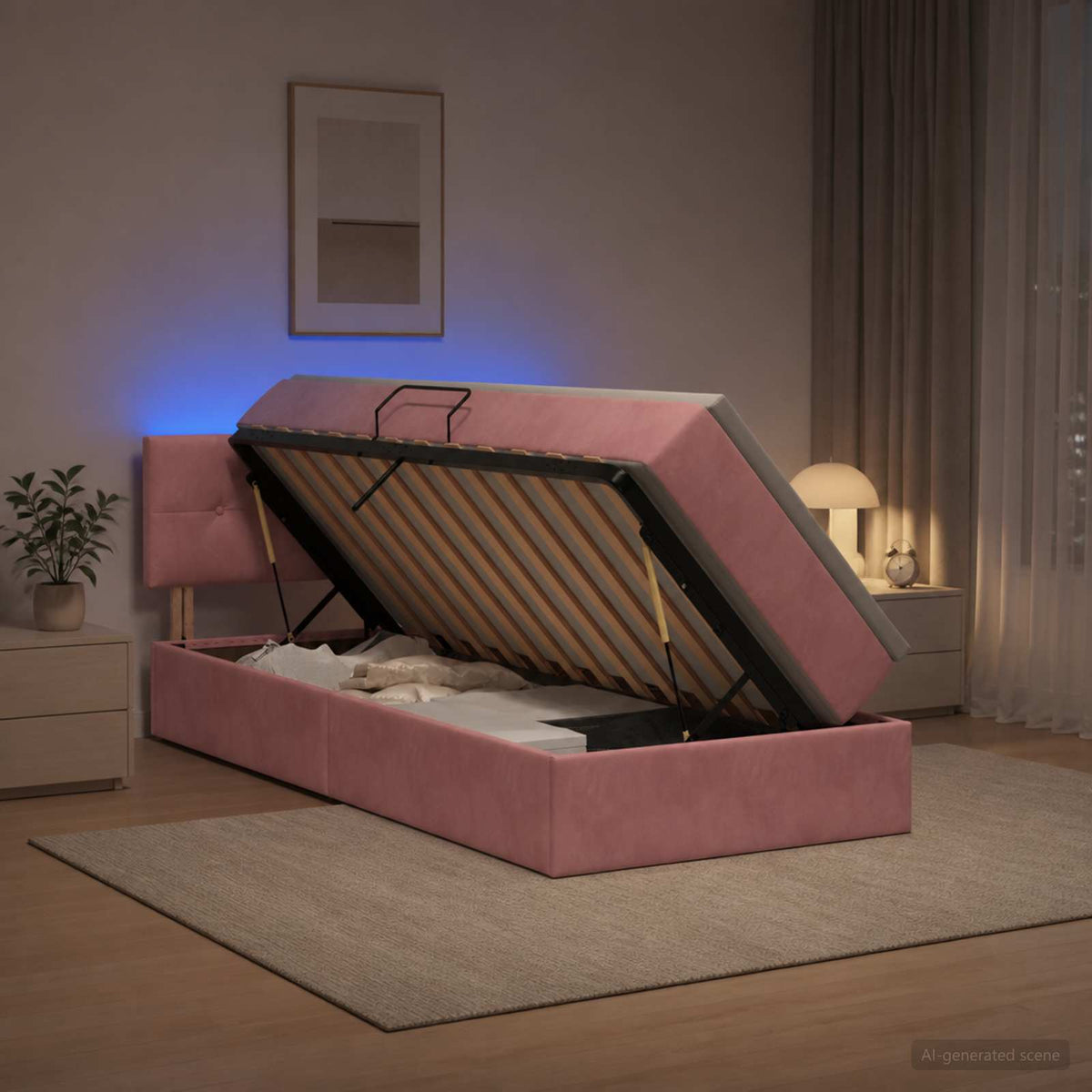 LED Opslagbed met Matras Roze 90 x 200 cm Fluweel is nu te koop bij PeponiXL, paradijselijk wonen!